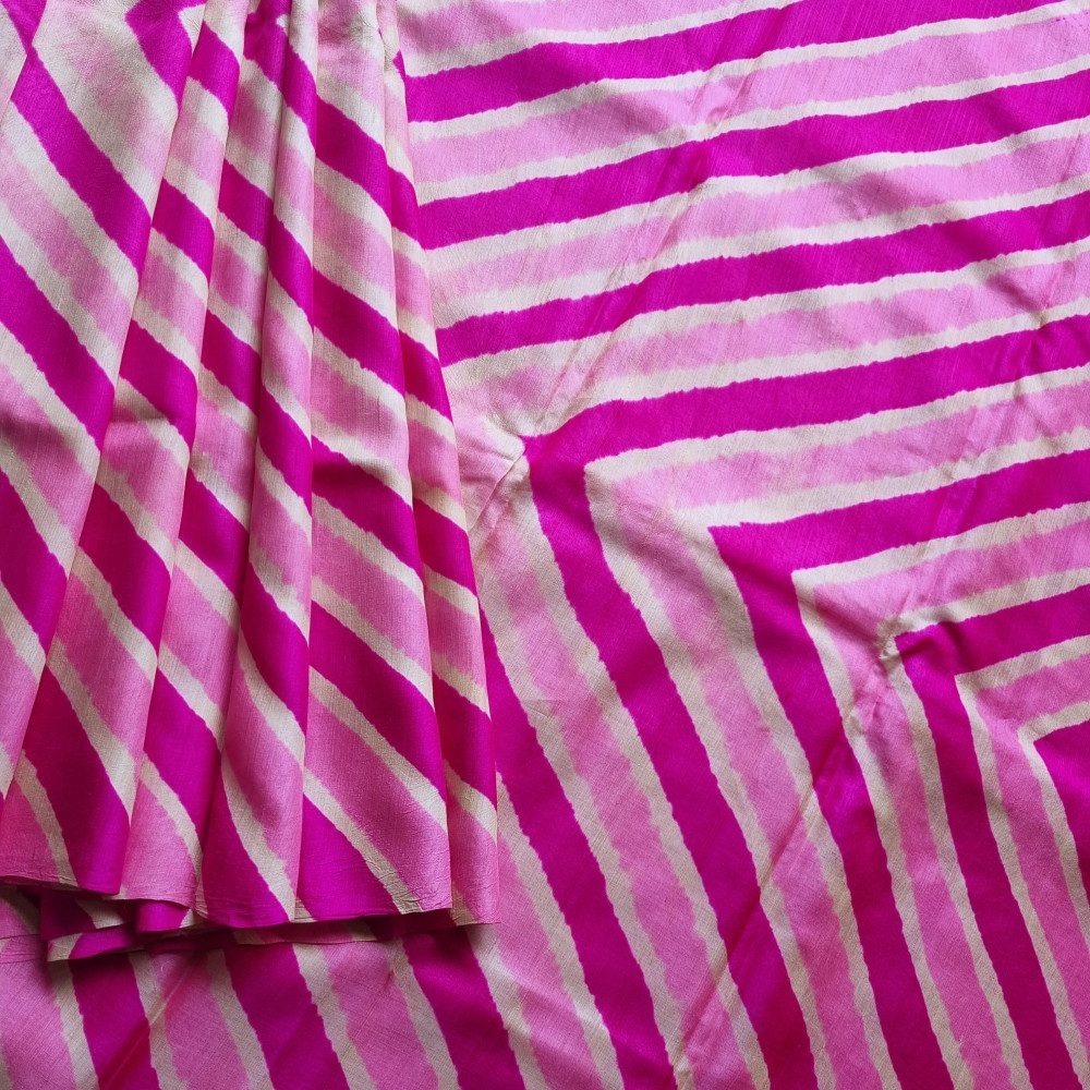 Image of Handcrafted tussar Lehariya saree shades of pink