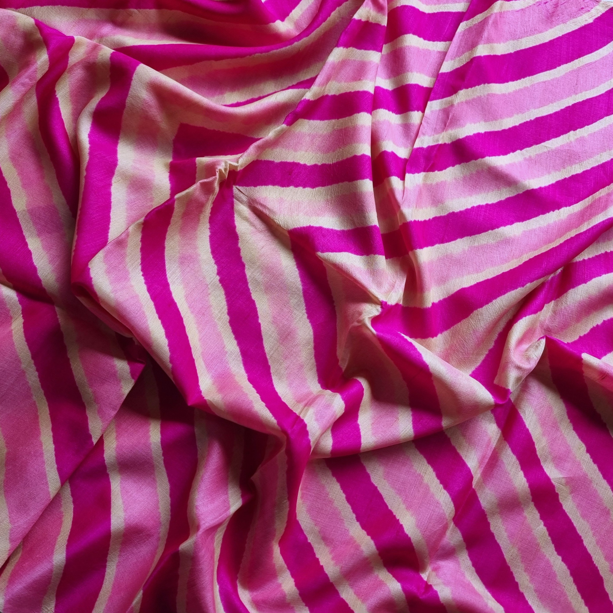 Handcrafted tussar Lehariya saree shades of pink