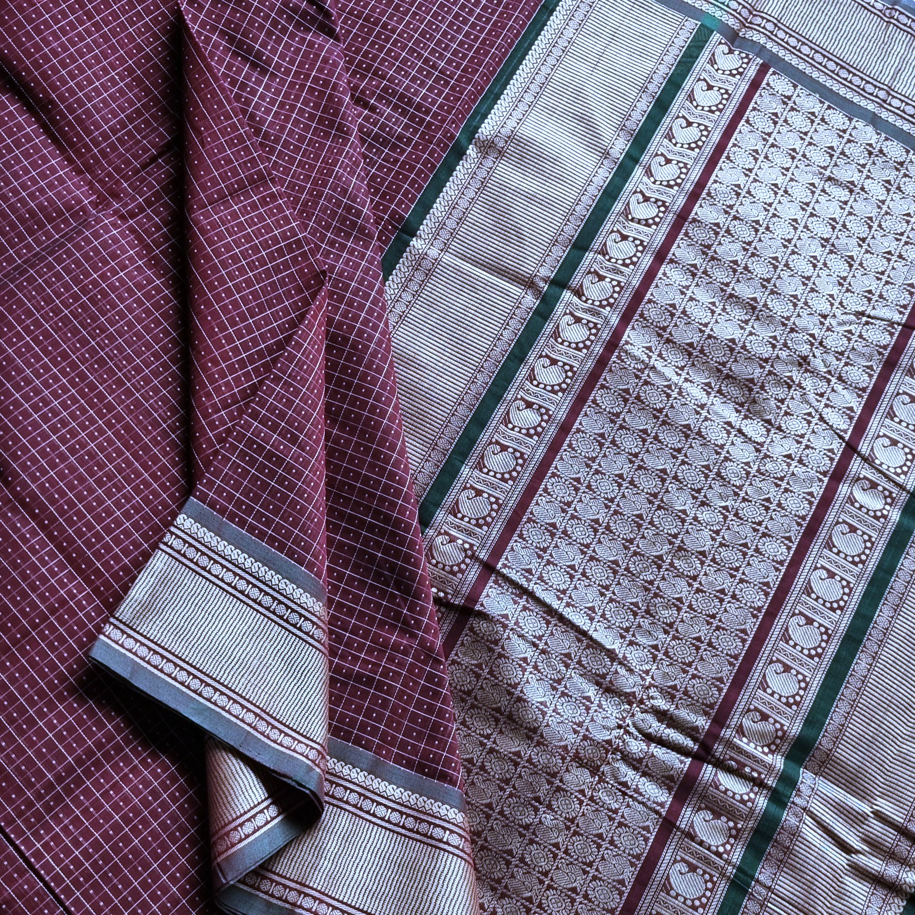 Kanchi cotton maroonish brown Lakshadeepam
