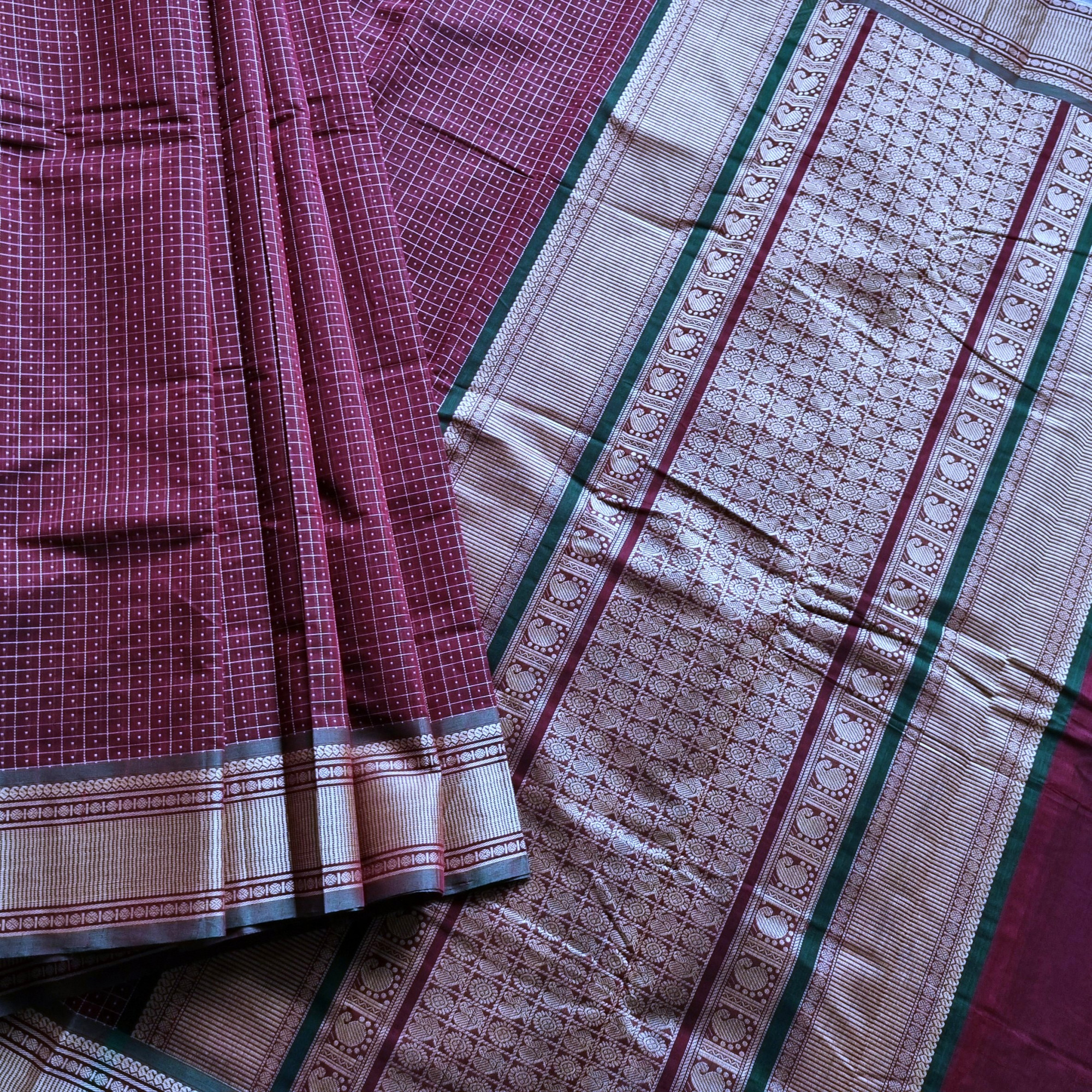 Kanchi cotton maroonish brown Lakshadeepam