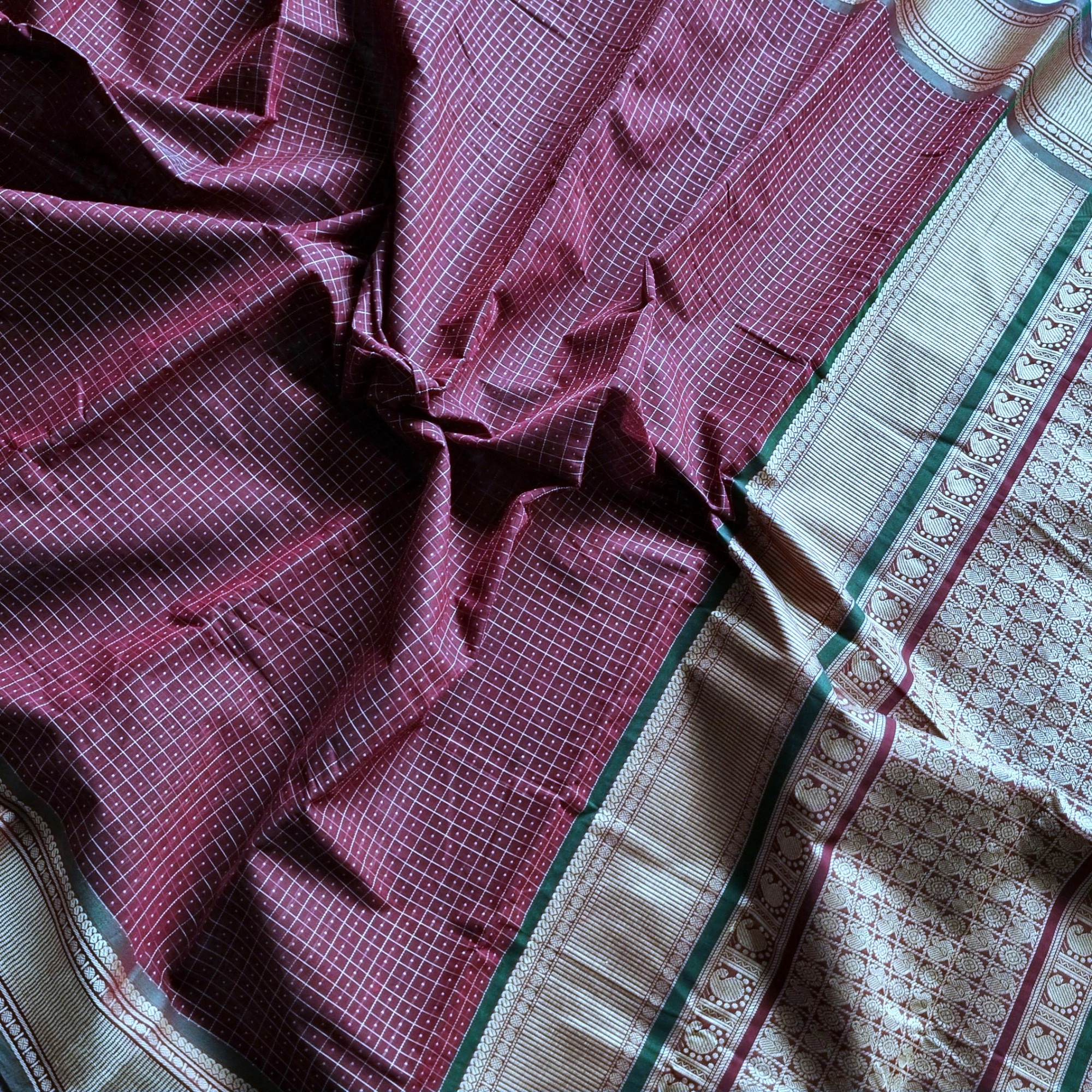 Kanchi cotton maroonish brown Lakshadeepam