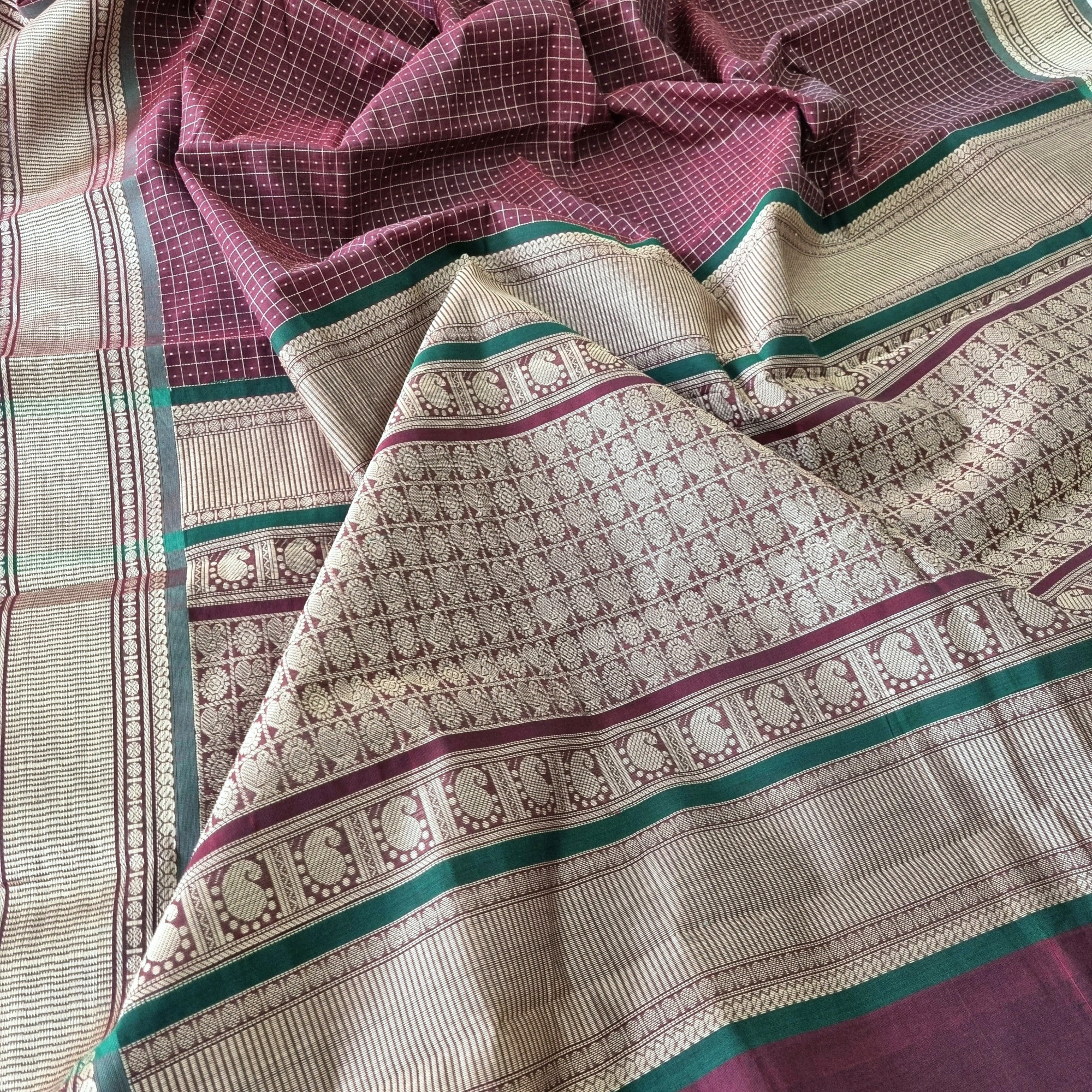 Kanchi cotton maroonish brown Lakshadeepam