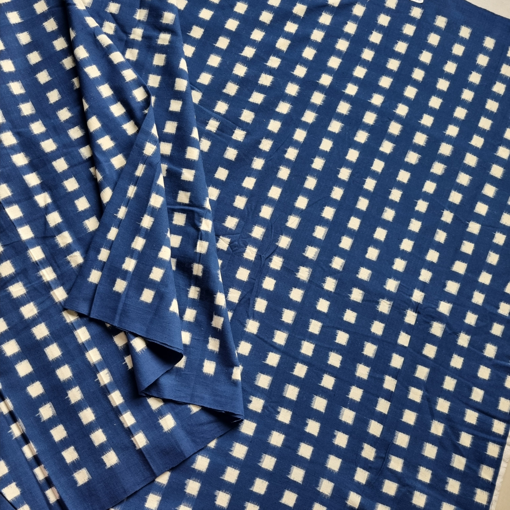 YARDAGE - Double ikat cotton blue and white