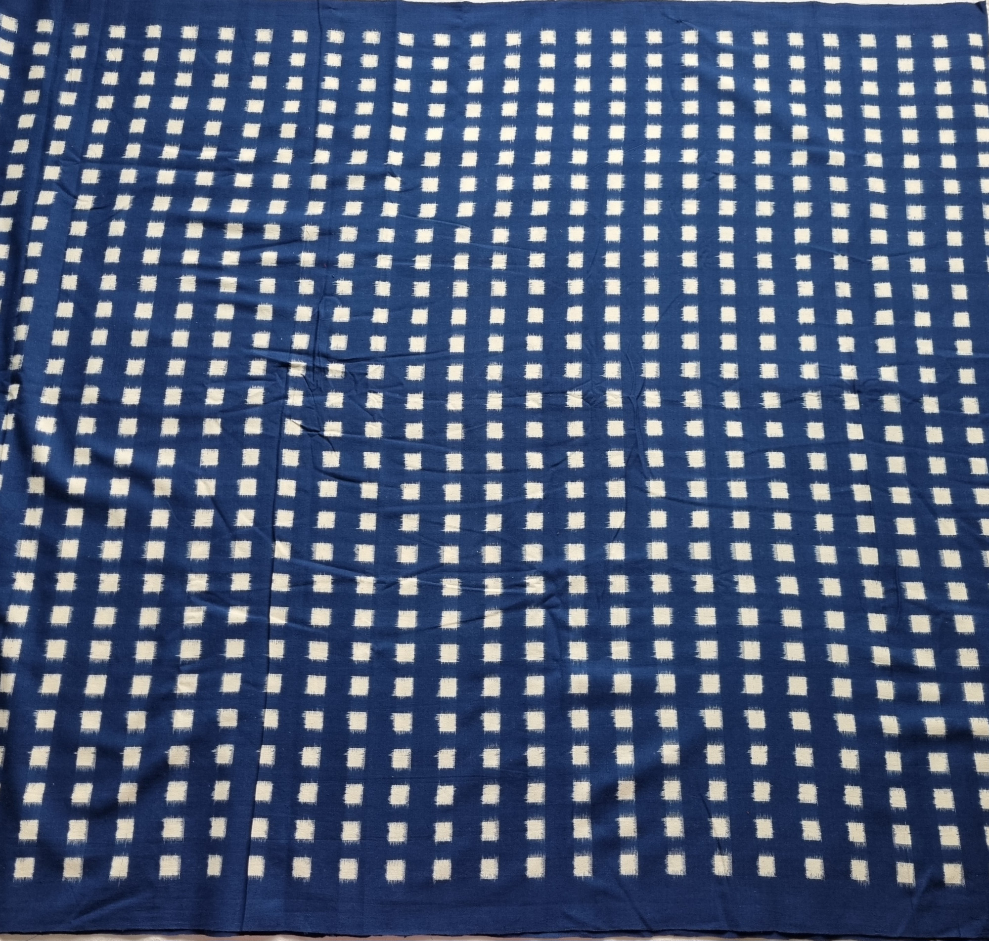 YARDAGE - Double ikat cotton blue and white