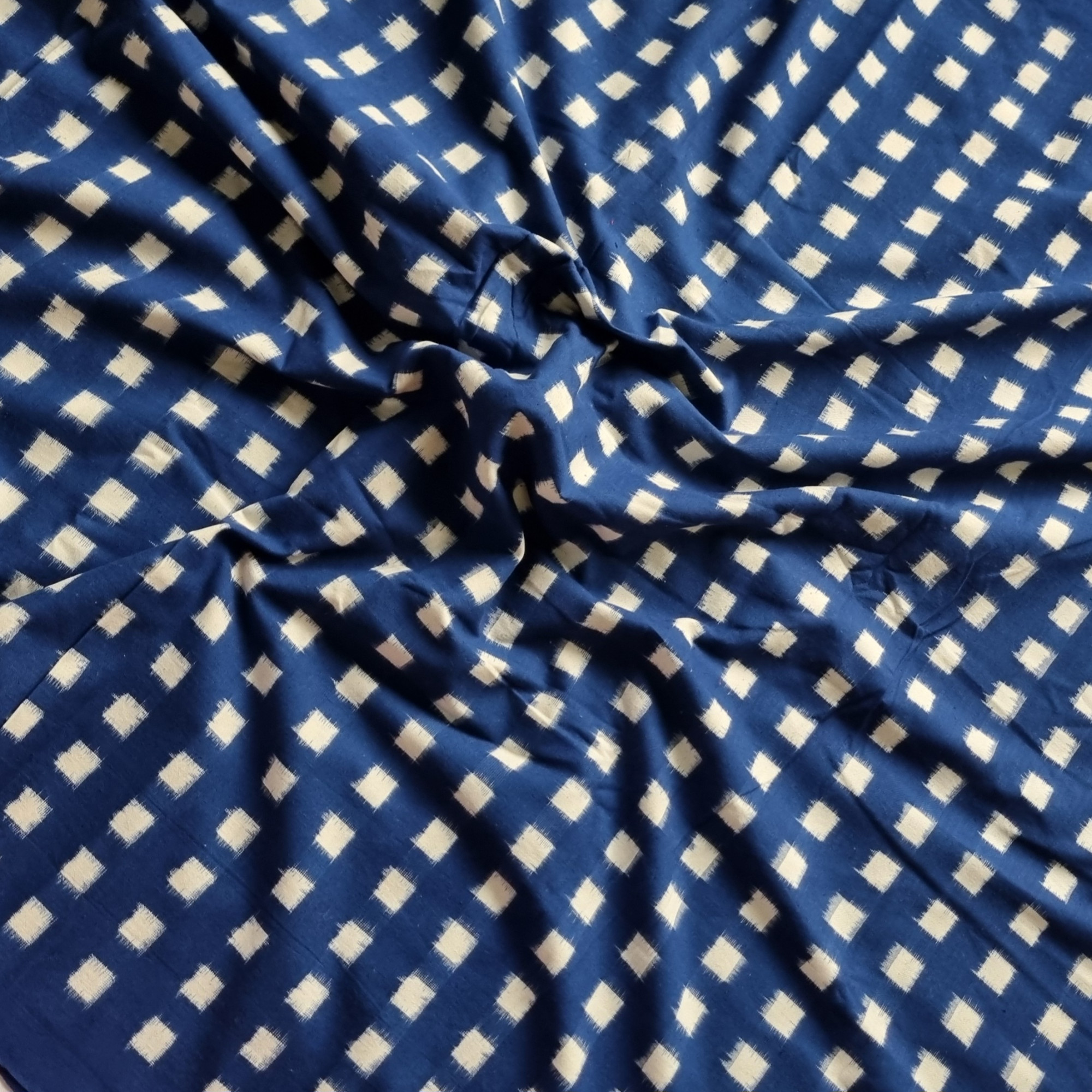 YARDAGE - Double ikat cotton blue and white
