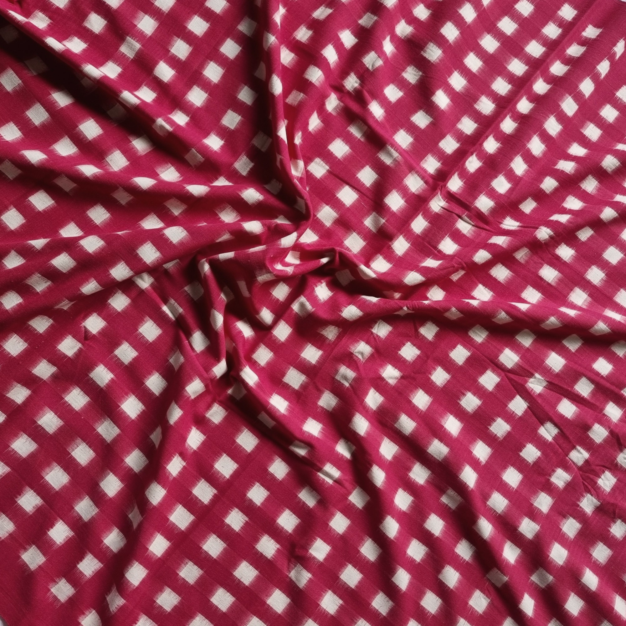YARDAGE - Double ikat cotton pink and white