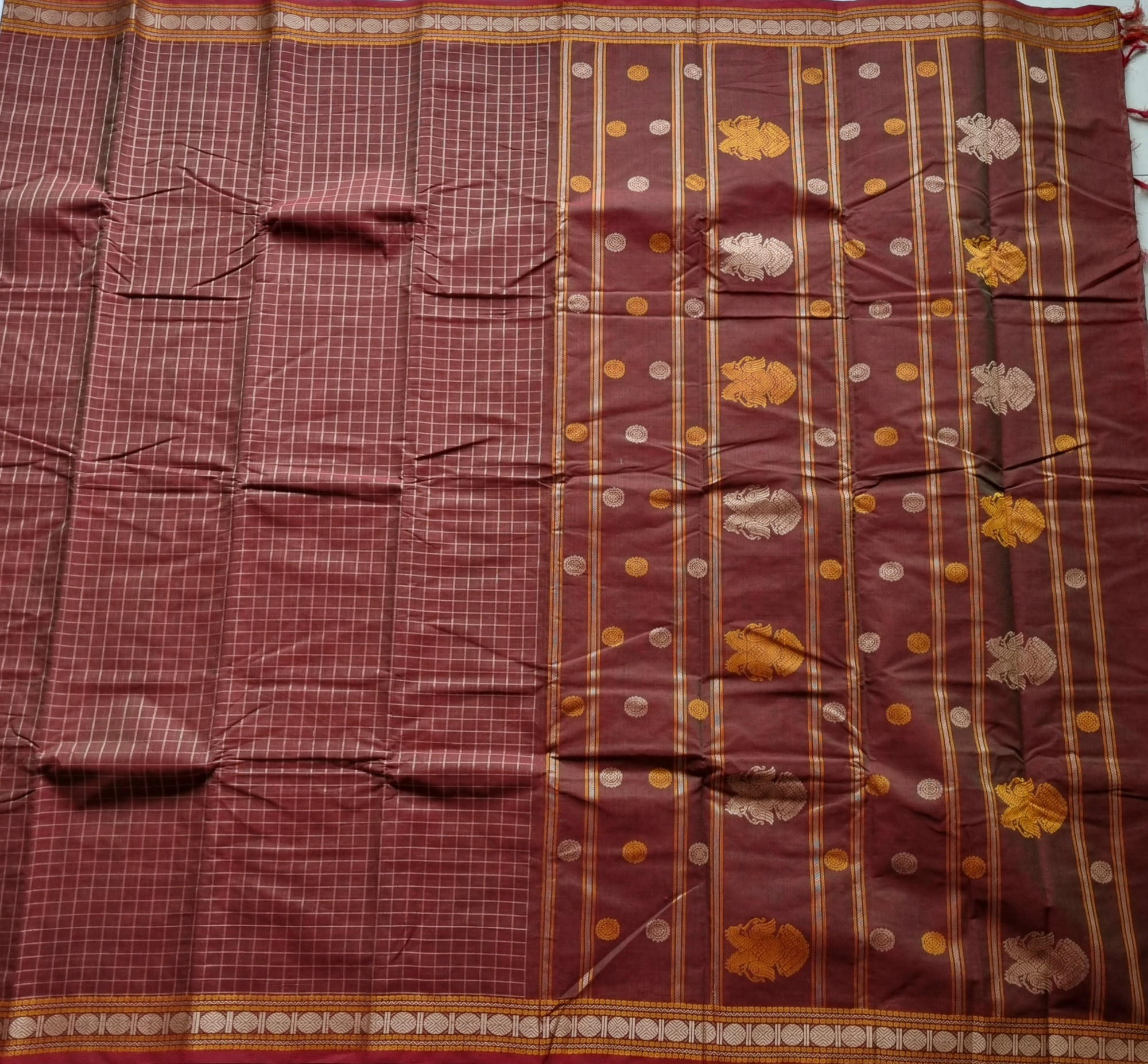 Kanchi Cotton manthulir brown checked