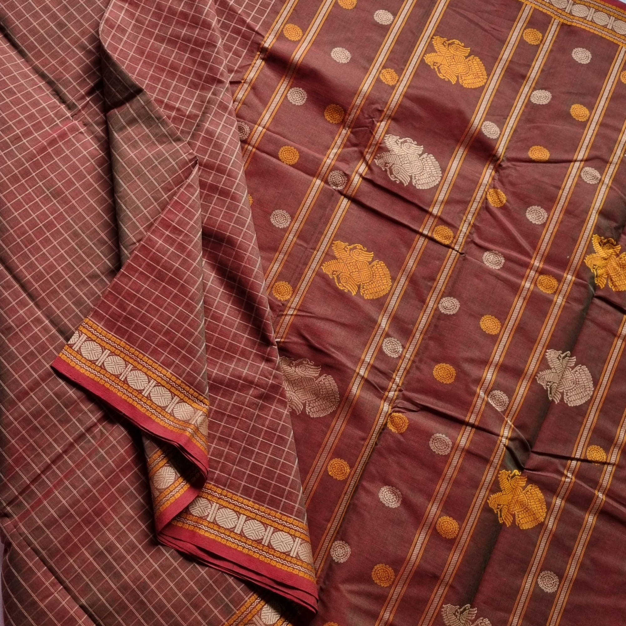 Kanchi Cotton manthulir brown checked