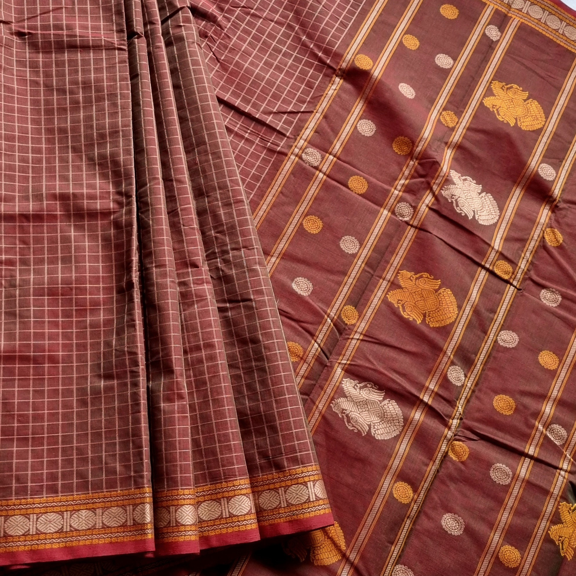 Kanchi Cotton manthulir brown checked