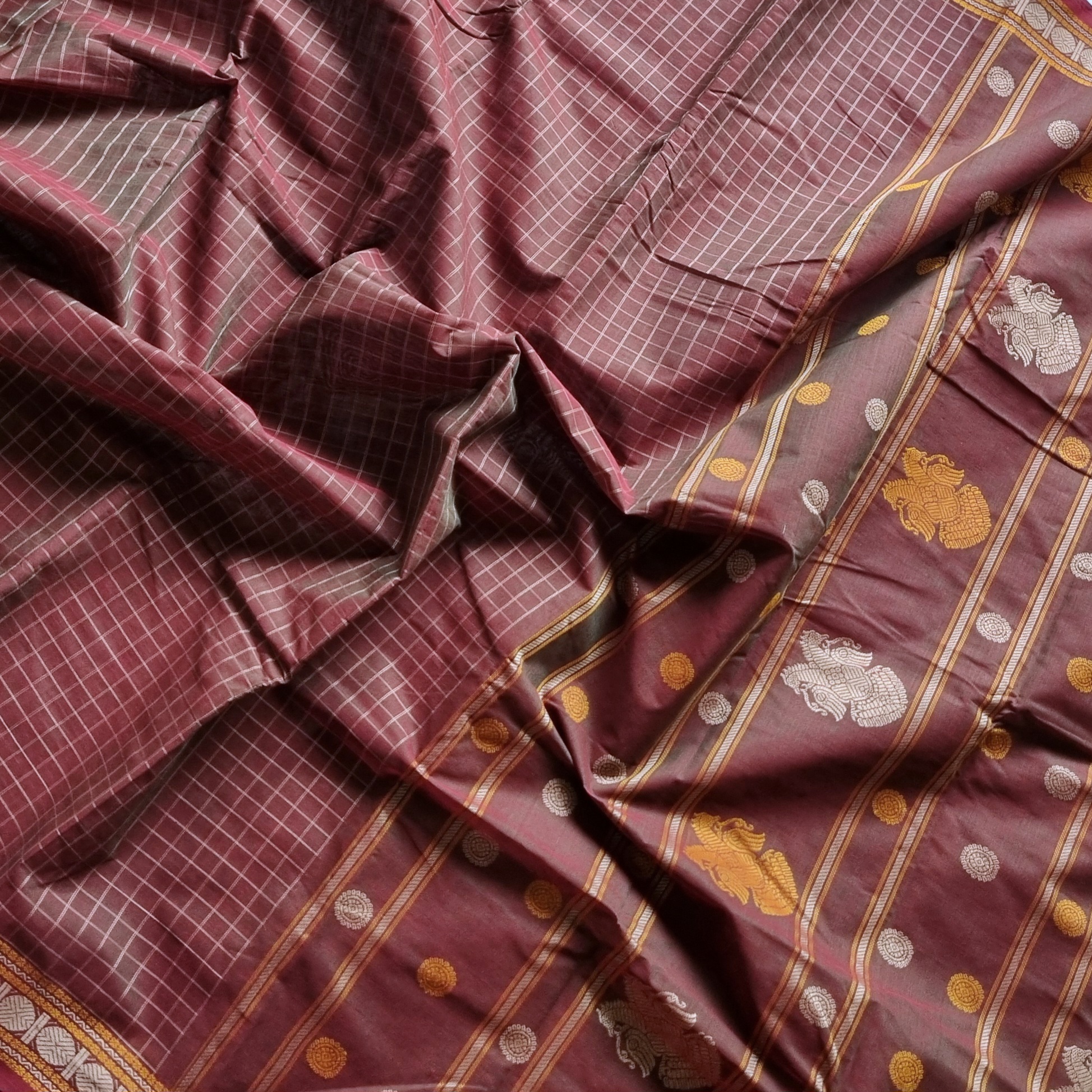 Kanchi Cotton manthulir brown checked