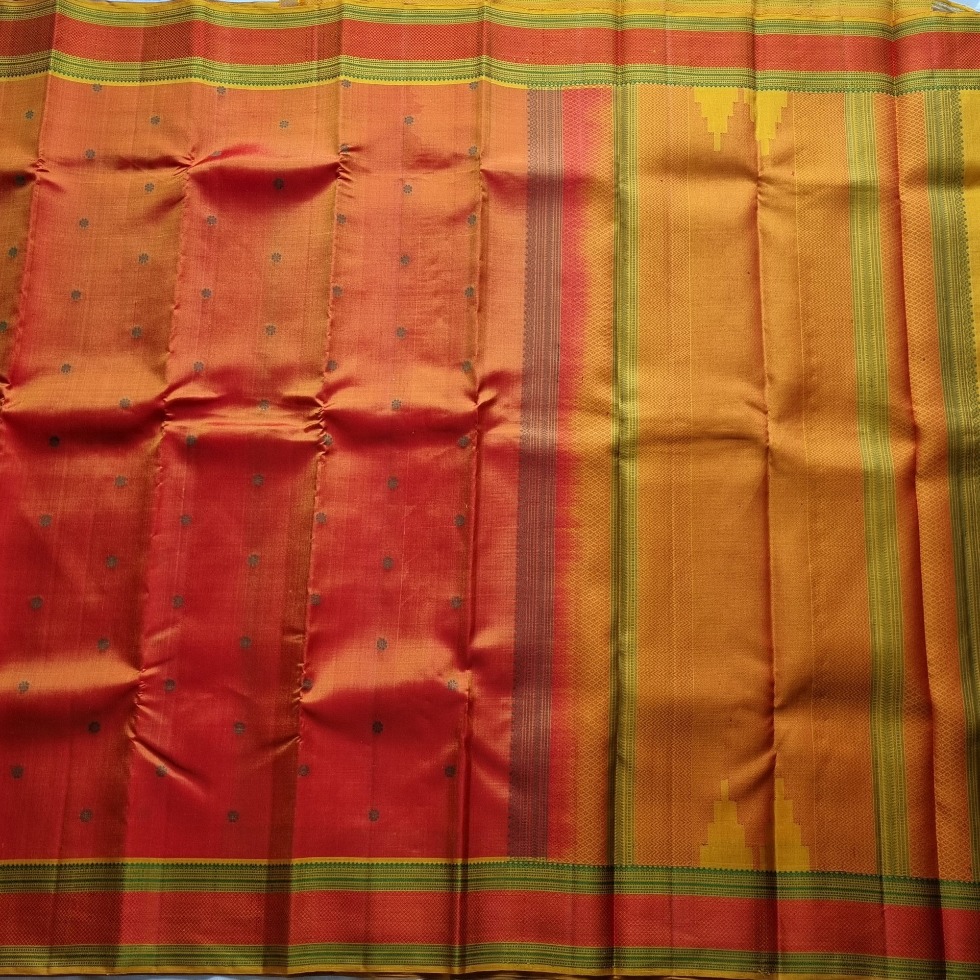 Kanjivaram Silk shot orange threadwork
