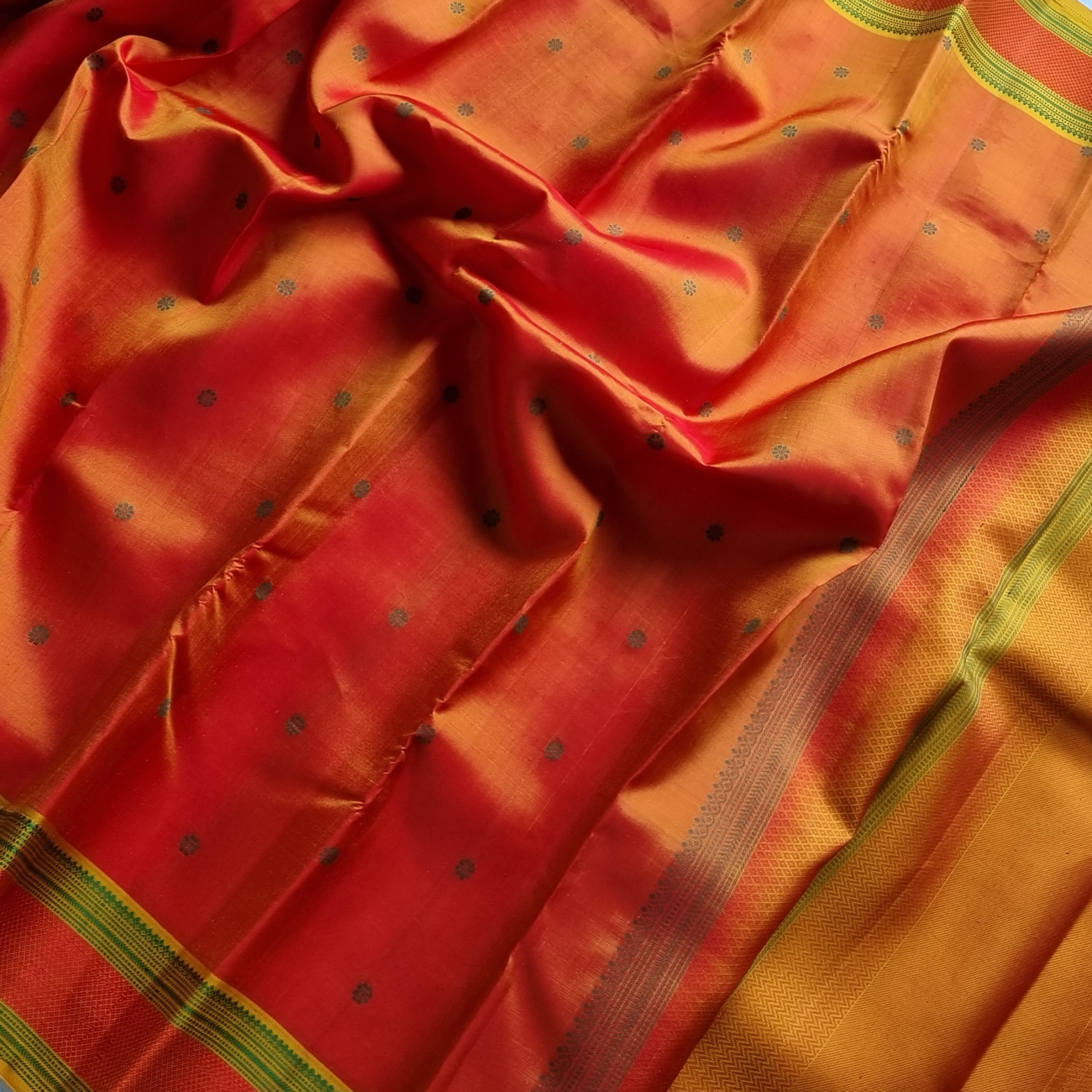 Kanjivaram Silk shot orange threadwork