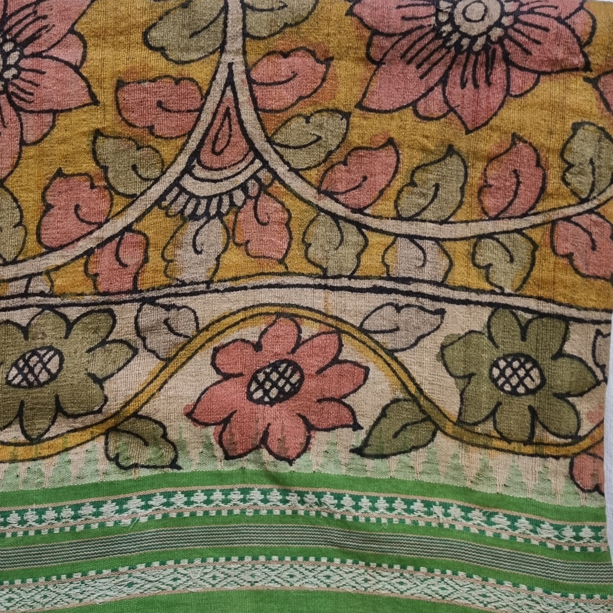 YARDAGE -  Vidarbha tussar Karvati kinar with Kalamkari Mustard