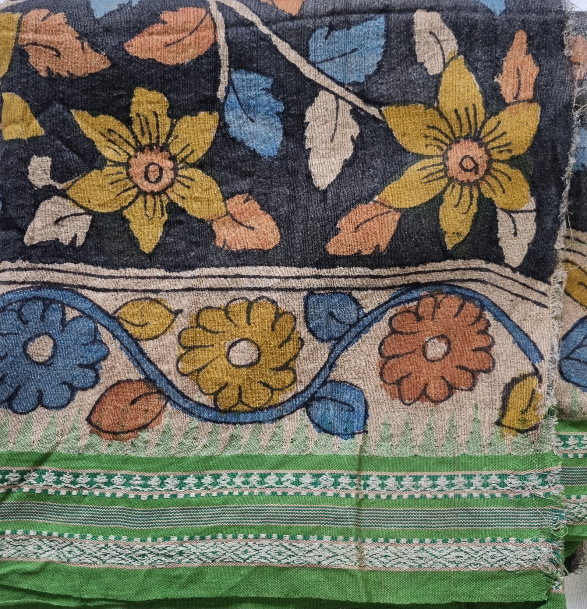 YARDAGE -  Vidarbha tussar Karvati kinar with Kalamkari Black