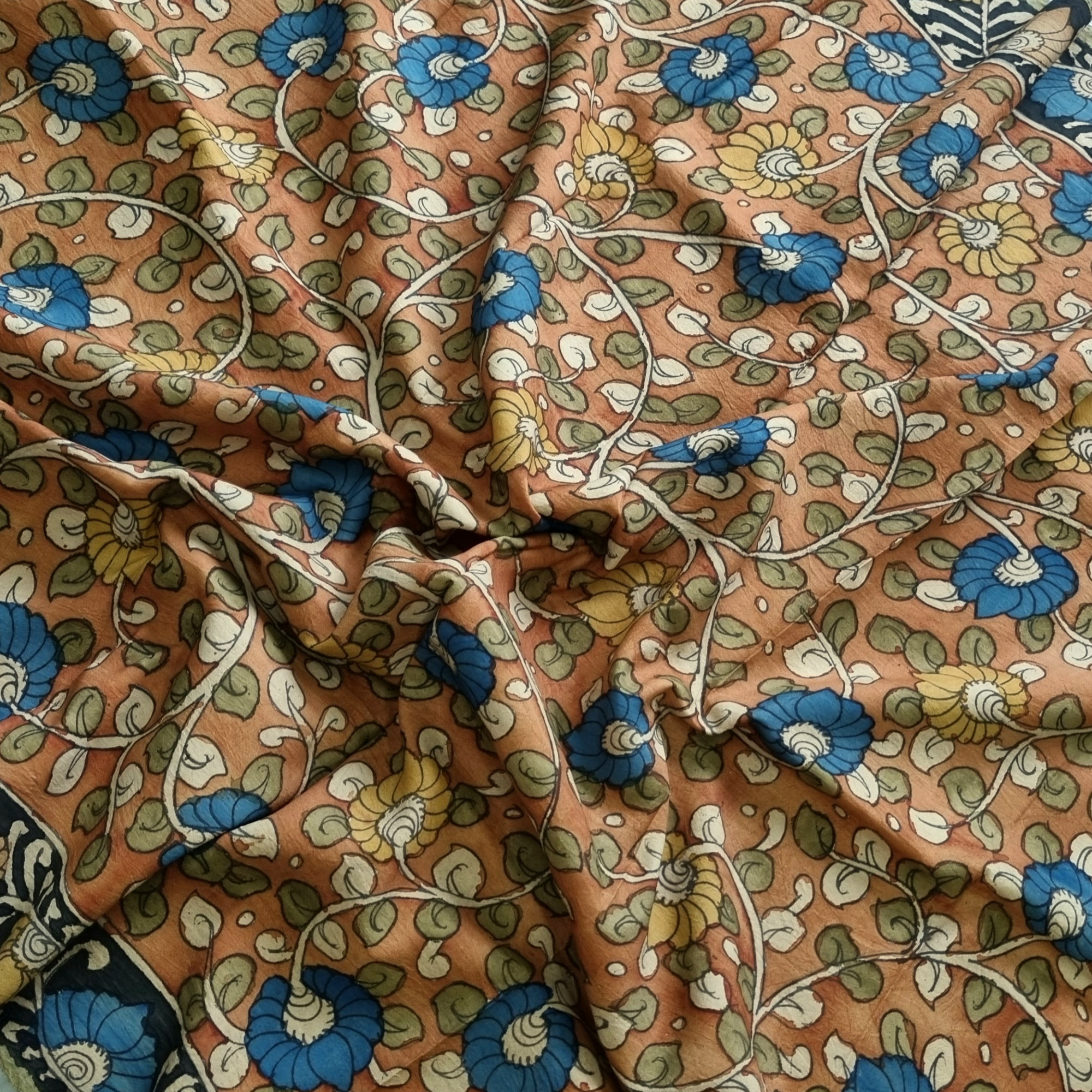 YARDAGE -  Kanjivaram Silk with Kalamkari