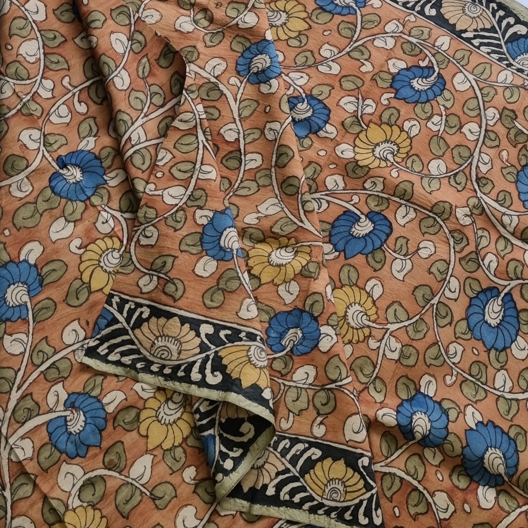 YARDAGE -  Kanjivaram Silk with Kalamkari