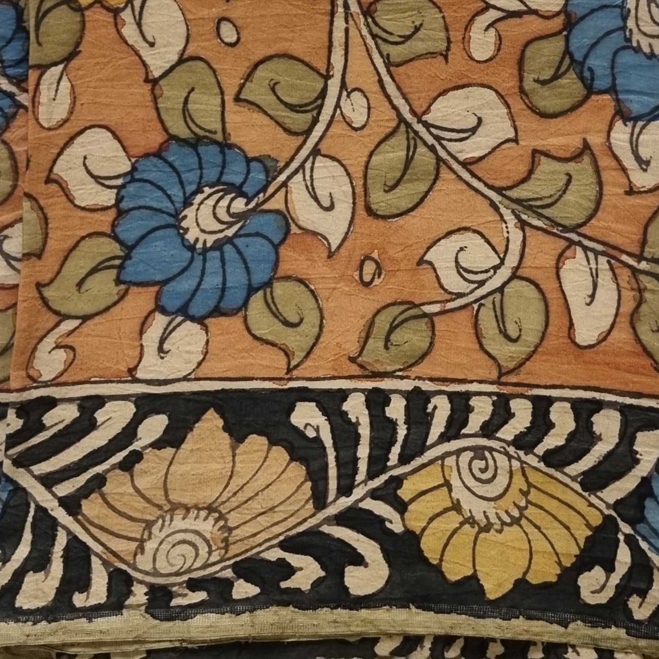 YARDAGE -  Kanjivaram Silk with Kalamkari