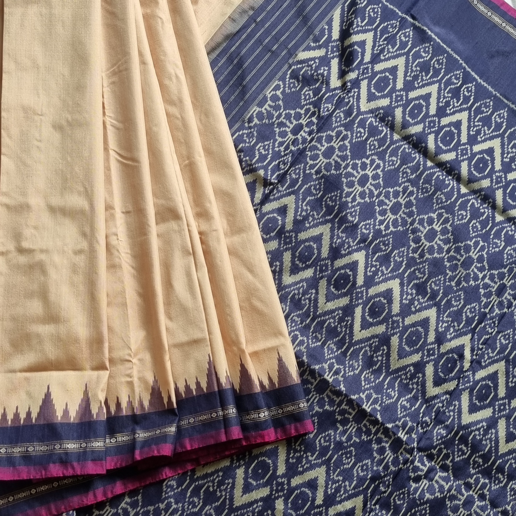 Ikat Tasar Silk beige blue