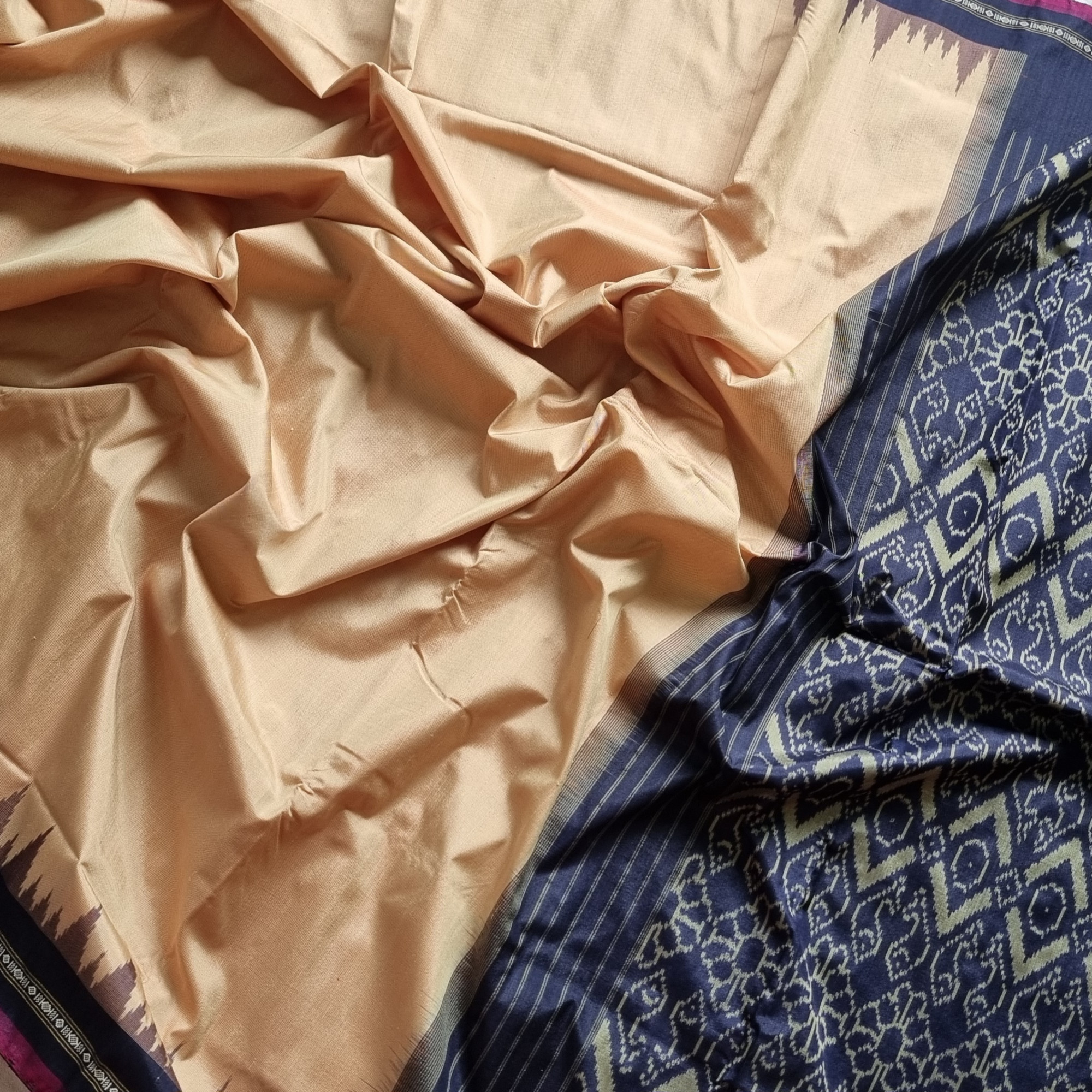 Ikat Tasar Silk beige blue