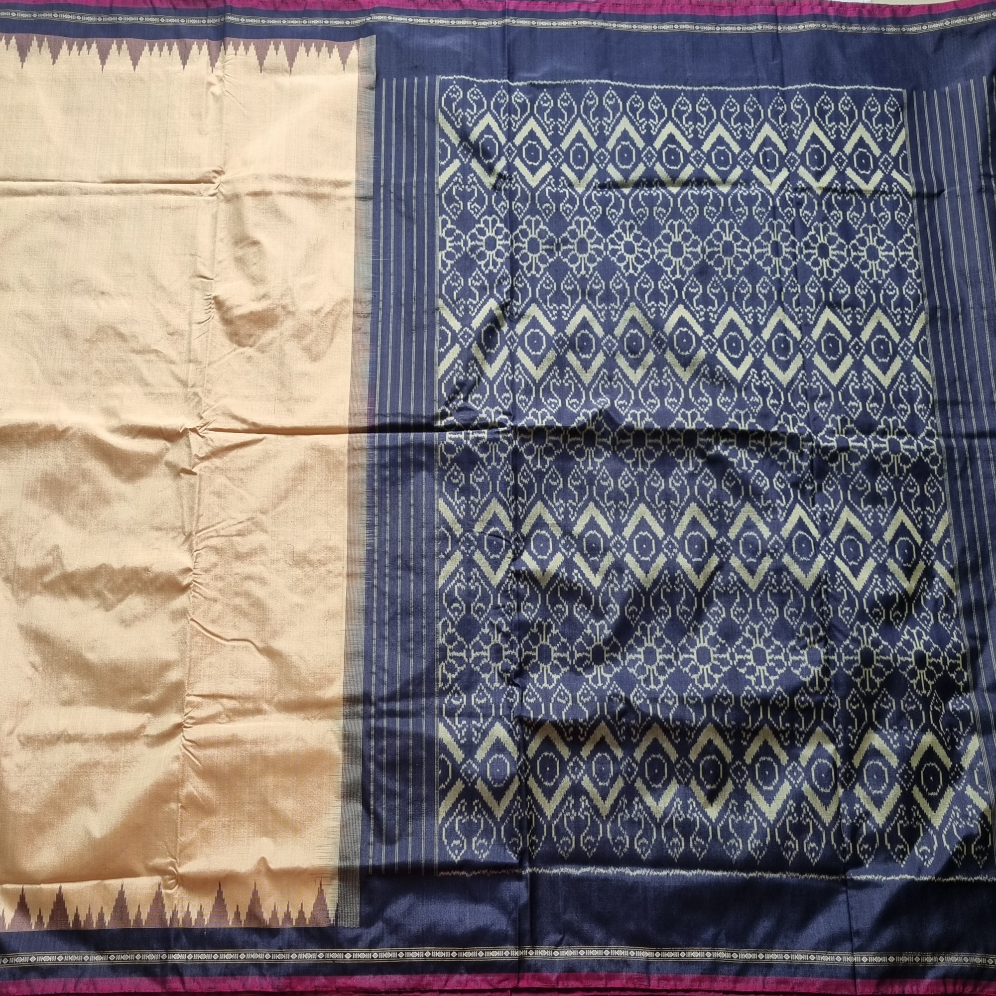 Ikat Tasar Silk beige blue