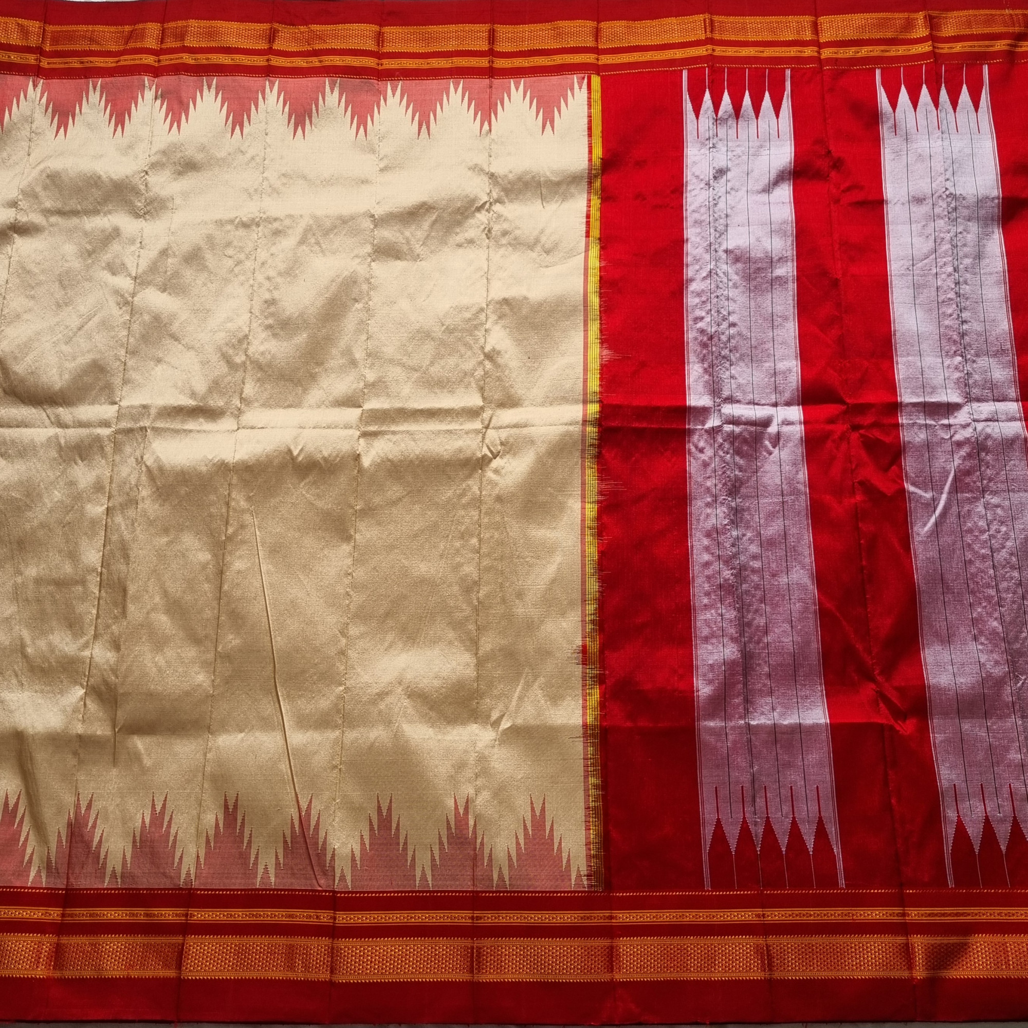 Irkal Silk Saree cream beige and red