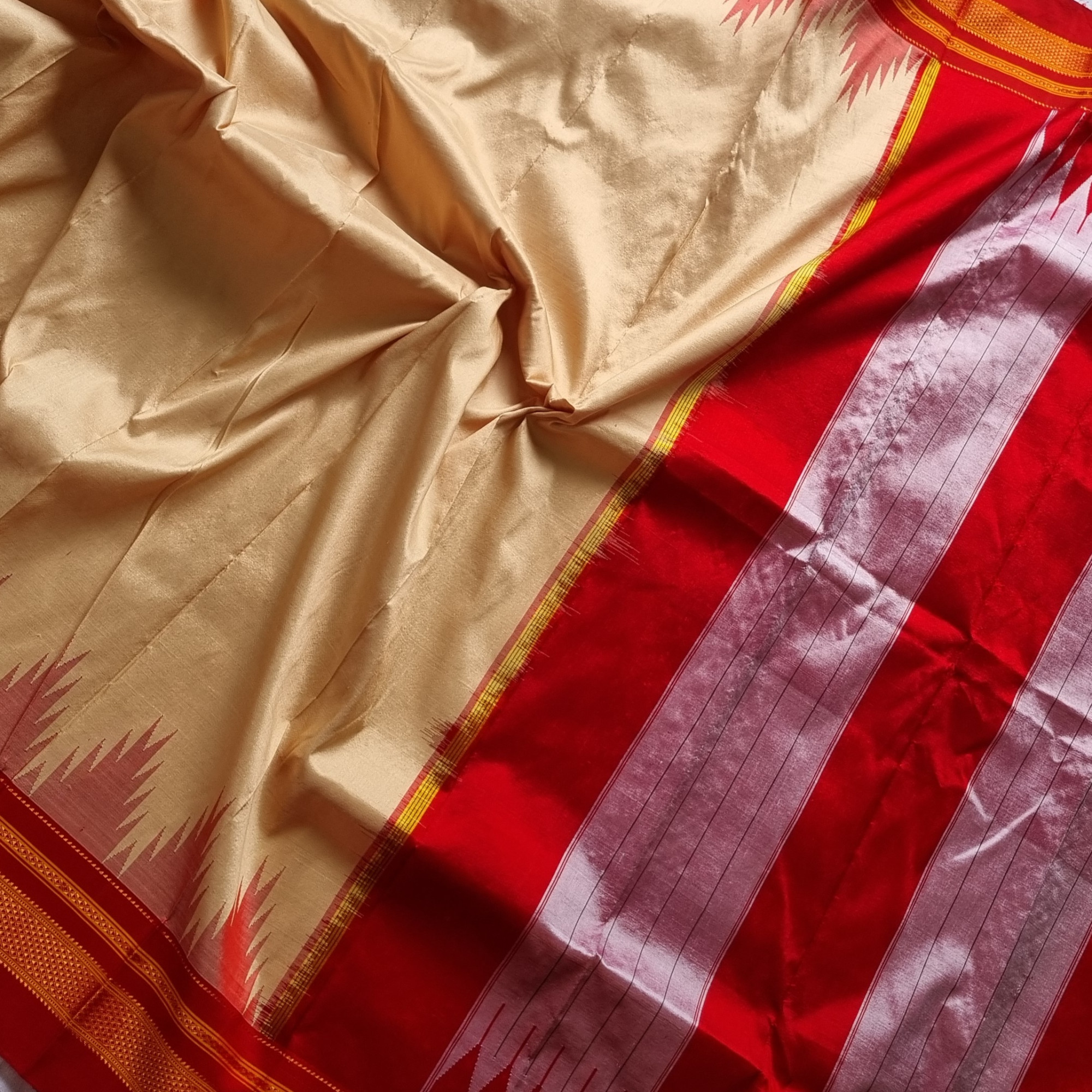 Irkal Silk Saree cream beige and red