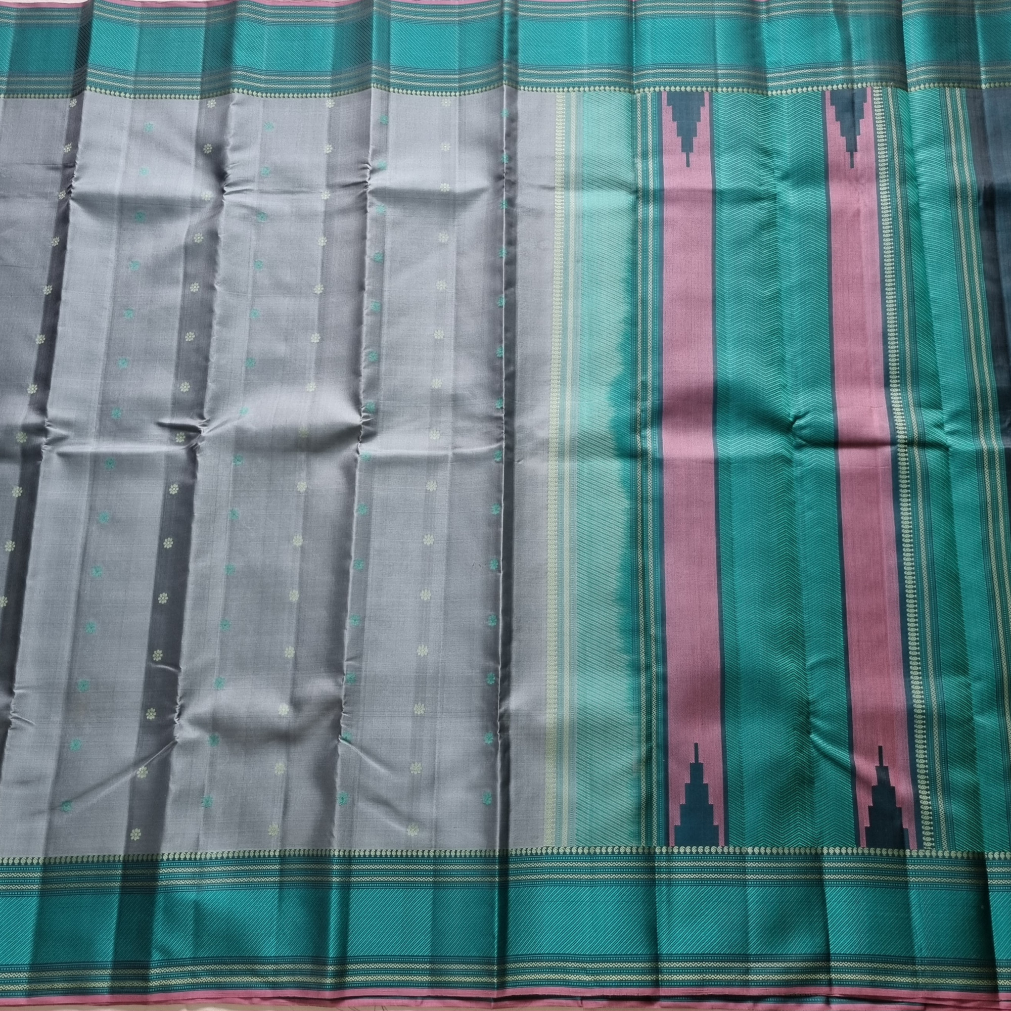 Kanjivaram Silk Pastel steel blue threadwork