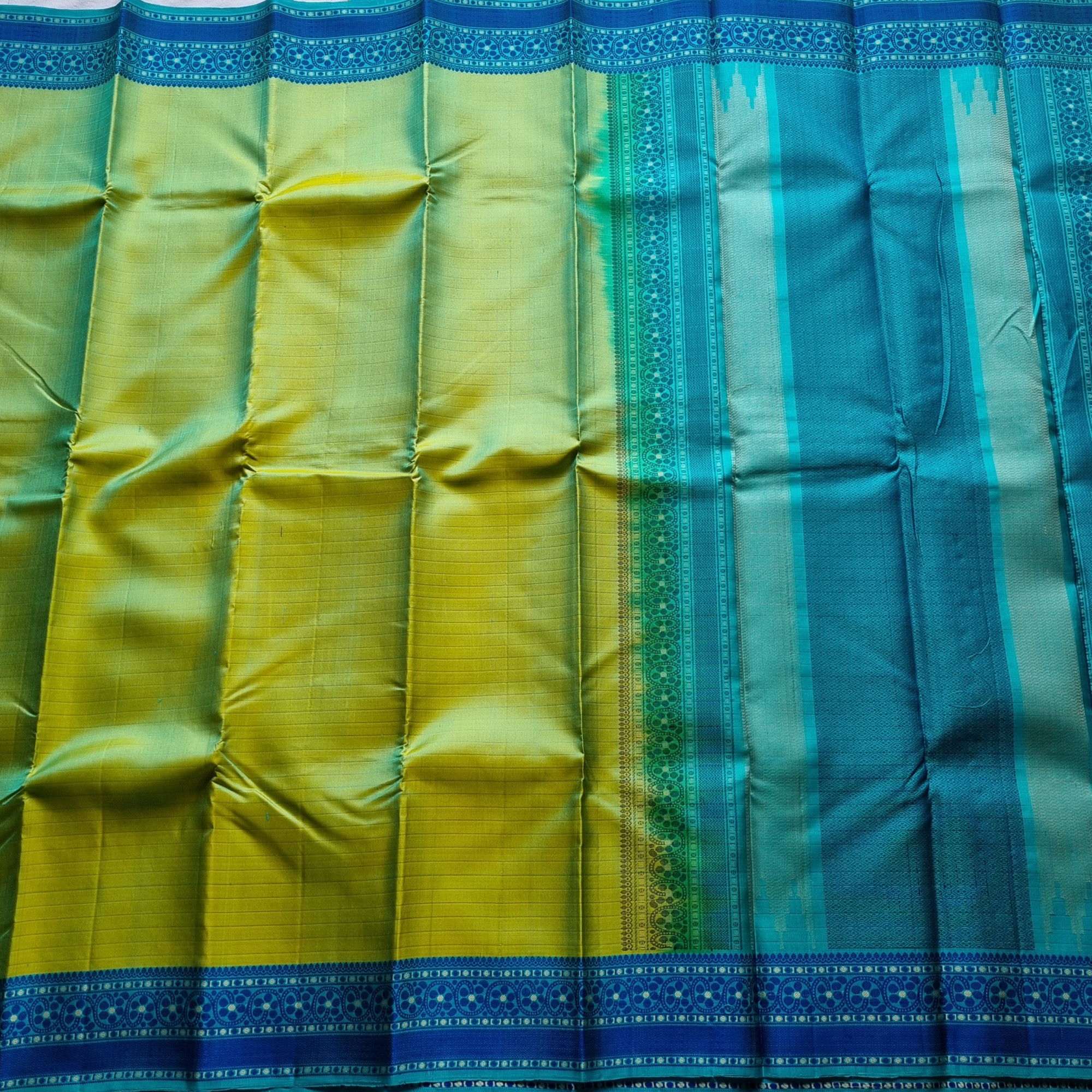 Kanjivaram Silk lime green Meenakari threadwork