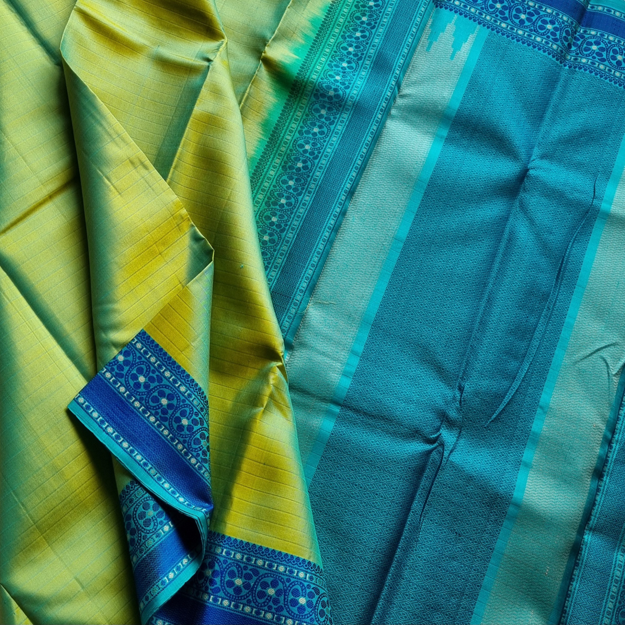 Kanjivaram Silk lime green Meenakari threadwork