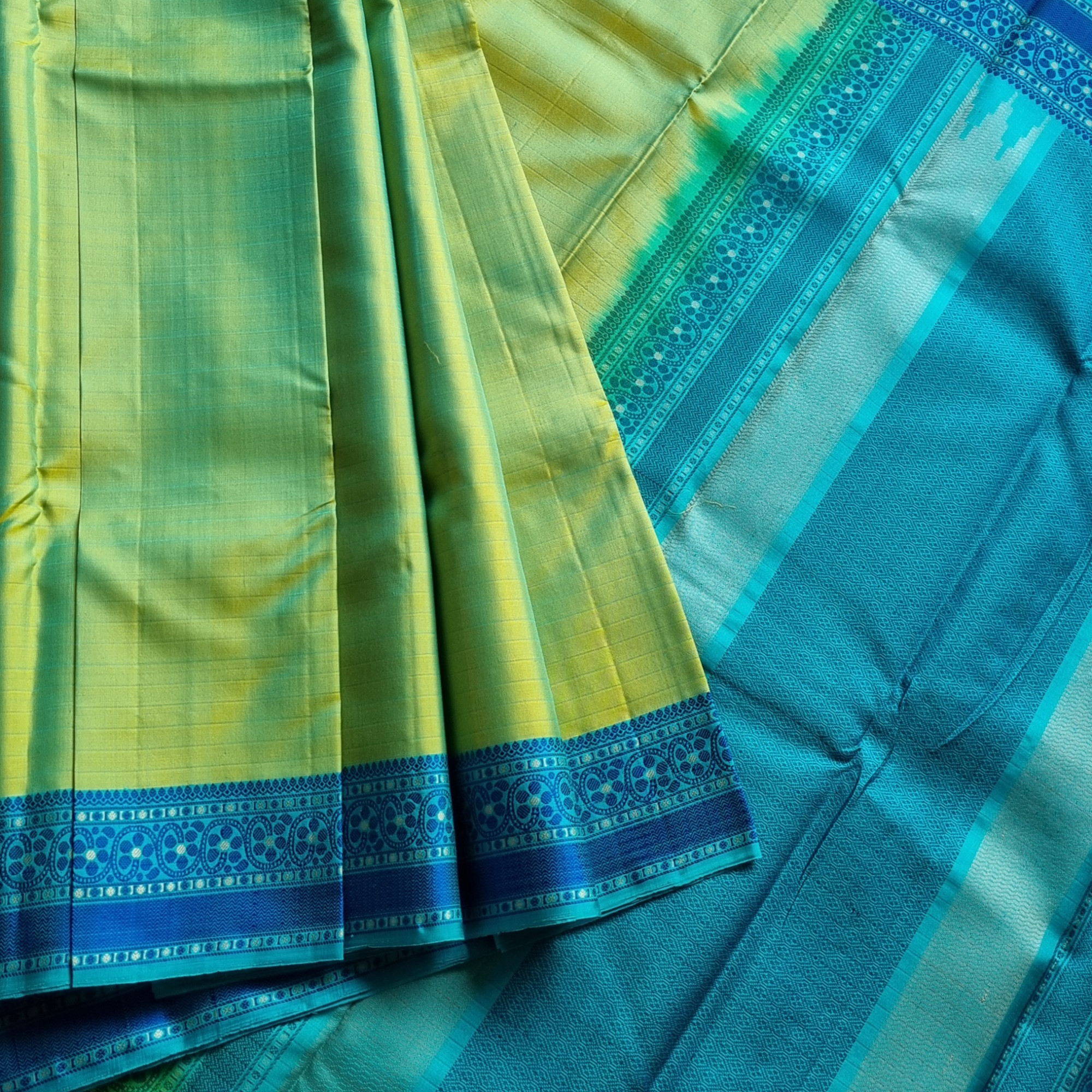 Kanjivaram Silk lime green Meenakari threadwork