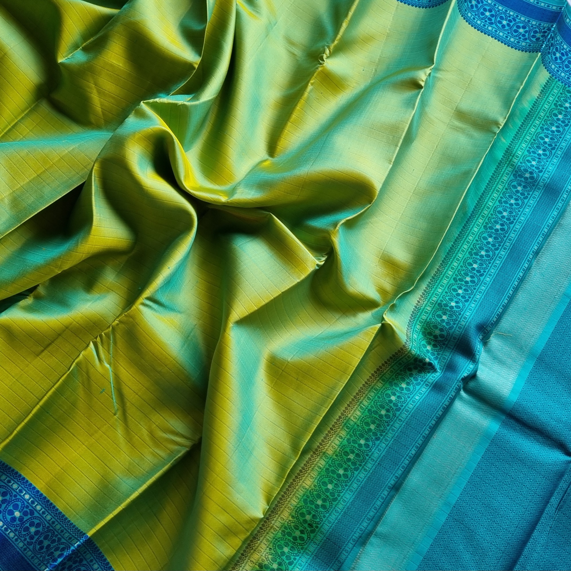 Kanjivaram Silk lime green Meenakari threadwork