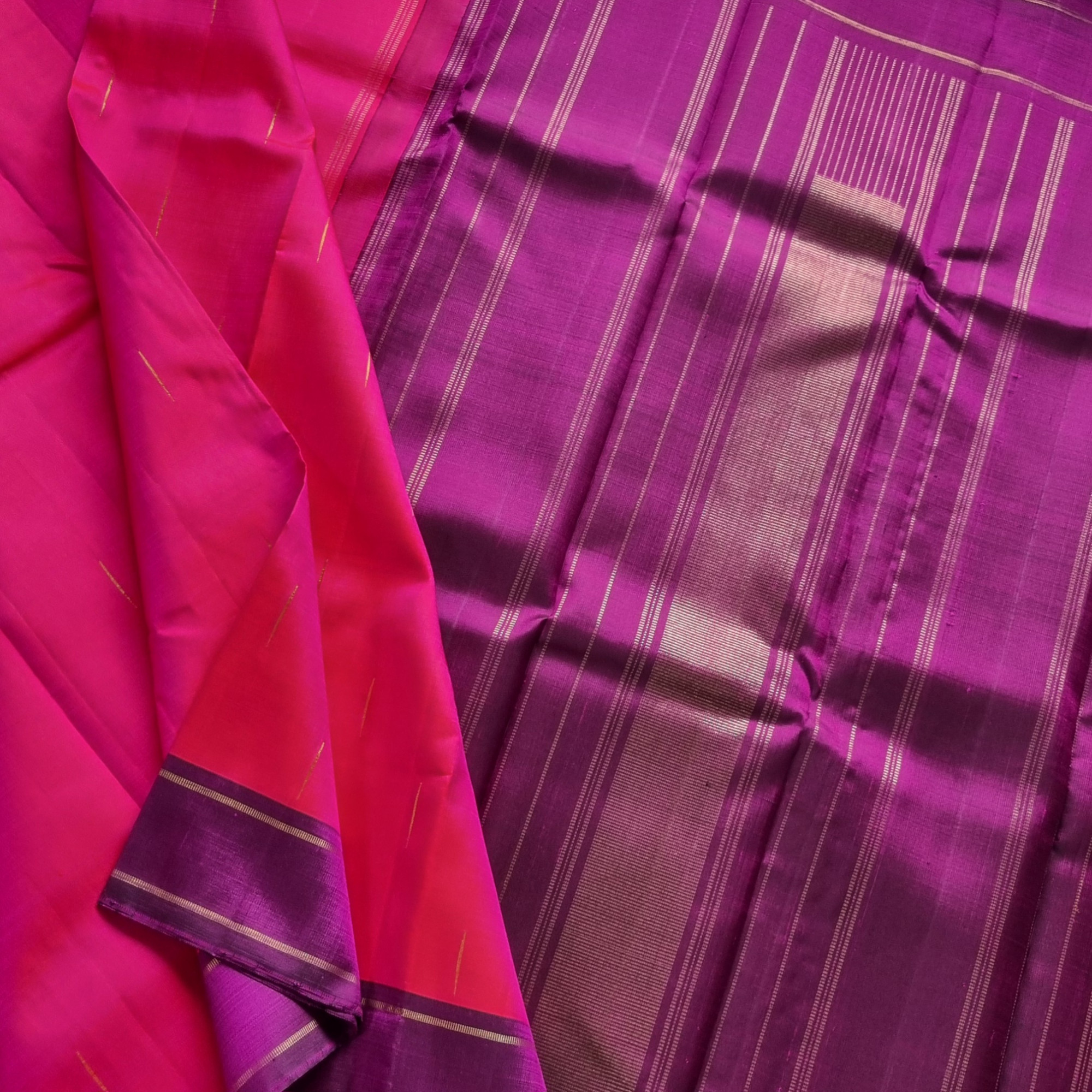 Kanjivaram Silk pink and shot purple Mazhai thuli