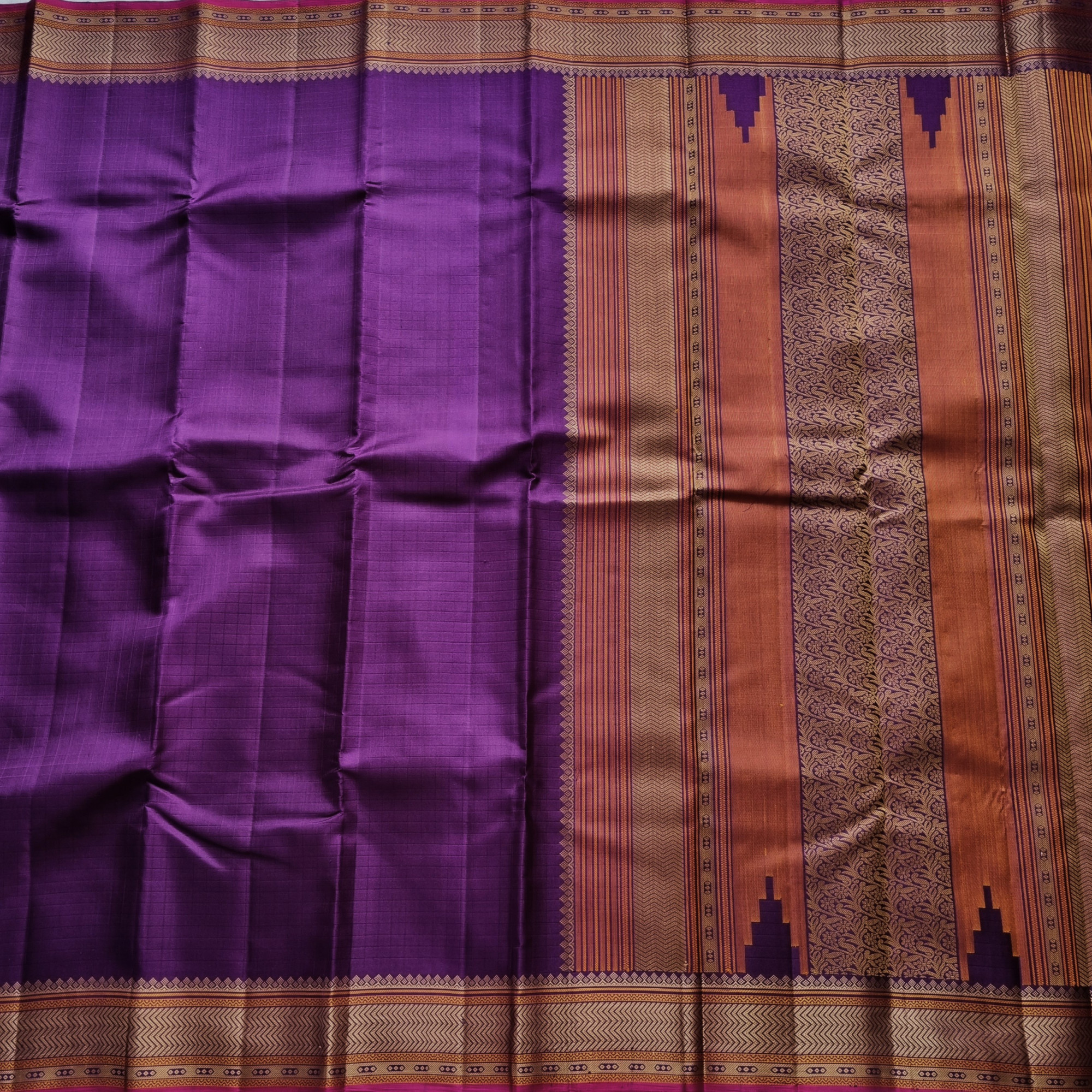 Kanjivaram Silk deep purple threadwork
