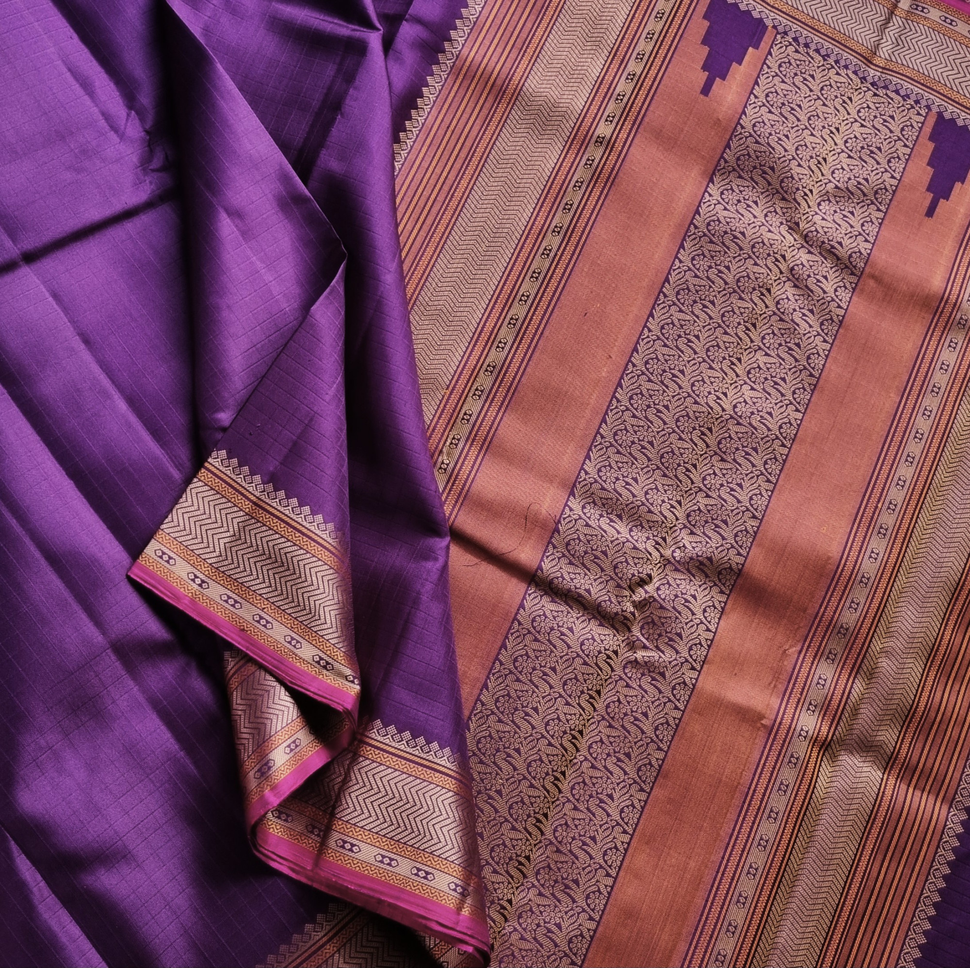Kanjivaram Silk deep purple threadwork