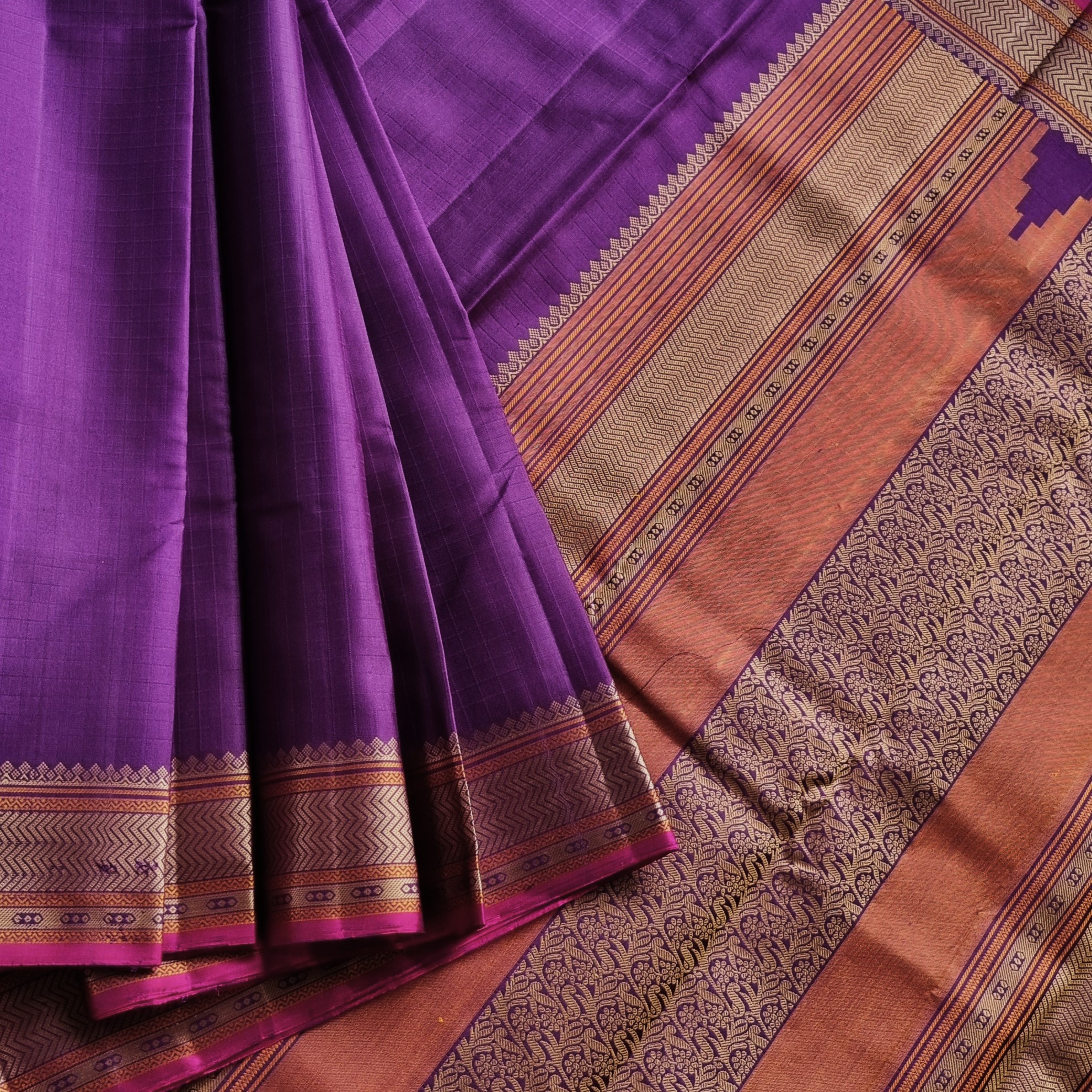 Kanjivaram Silk deep purple threadwork