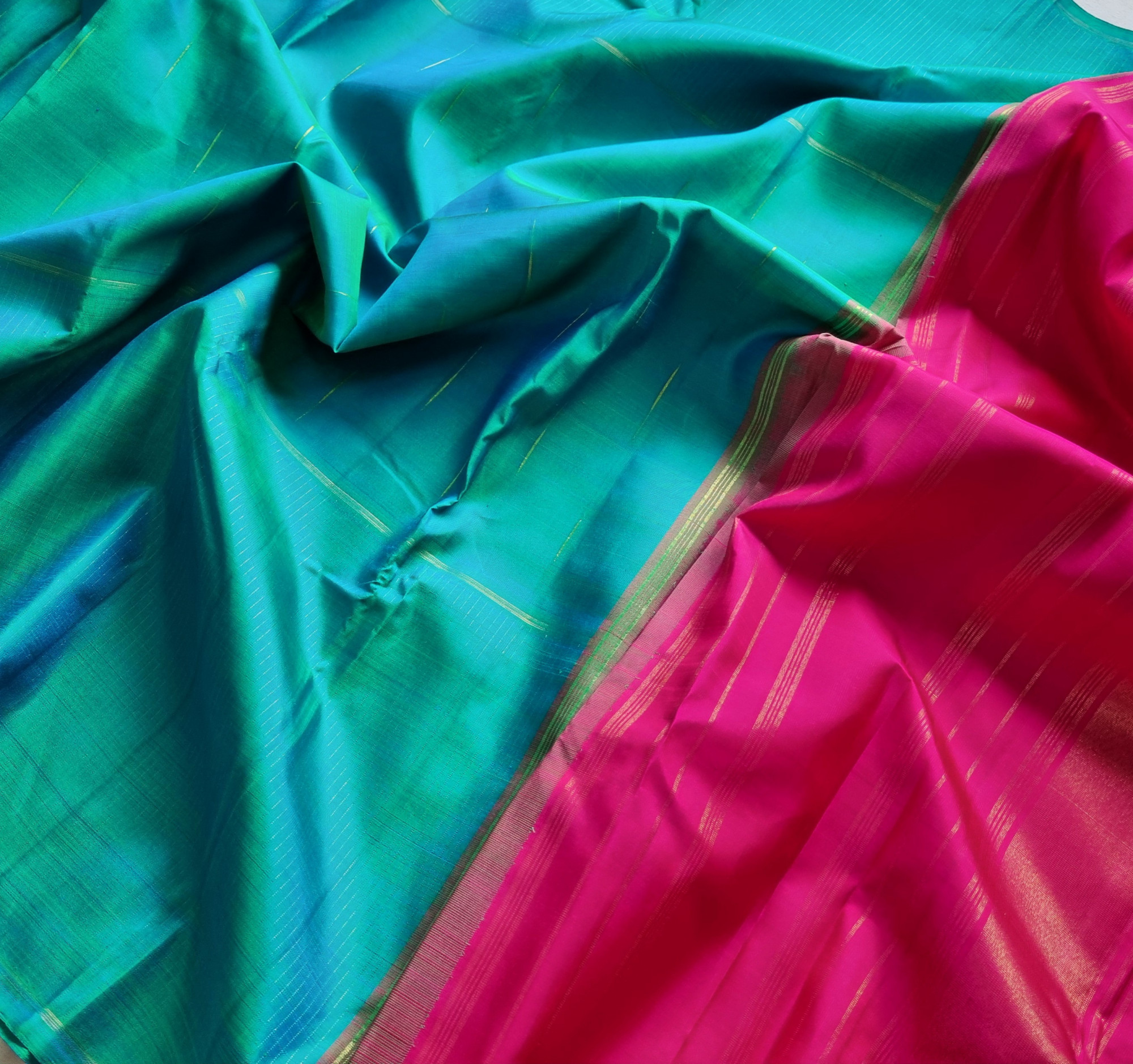 Kanjivaram Silk Rama green with mazhai thuli and zari stripes