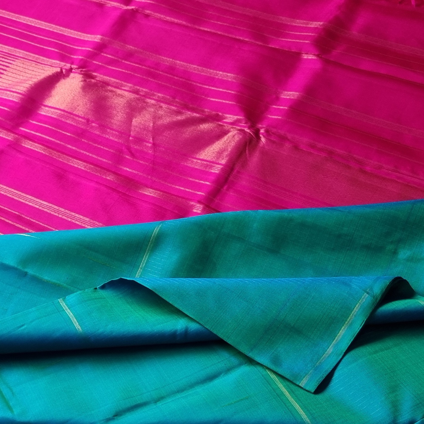 Kanjivaram Silk Rama green with mazhai thuli and zari stripes