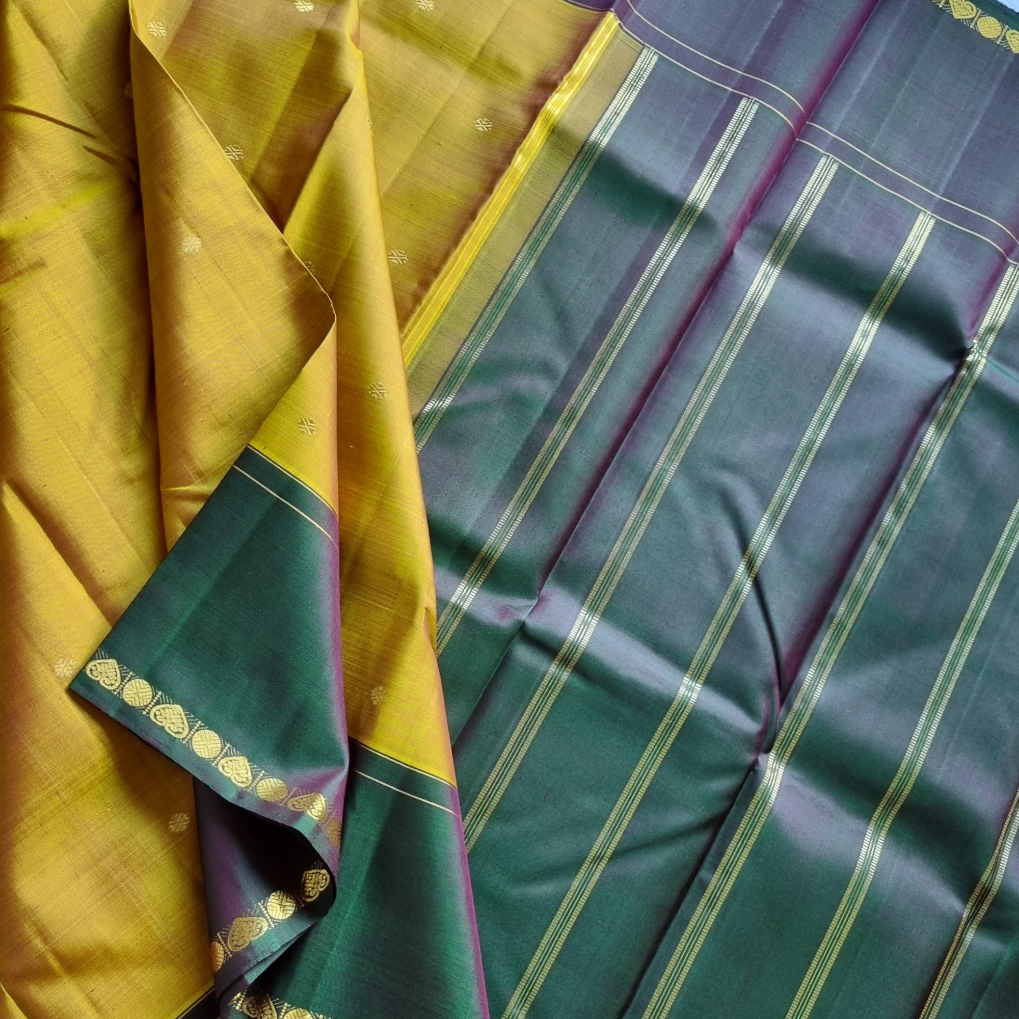 Kanjivaram Silk vintage mustard green