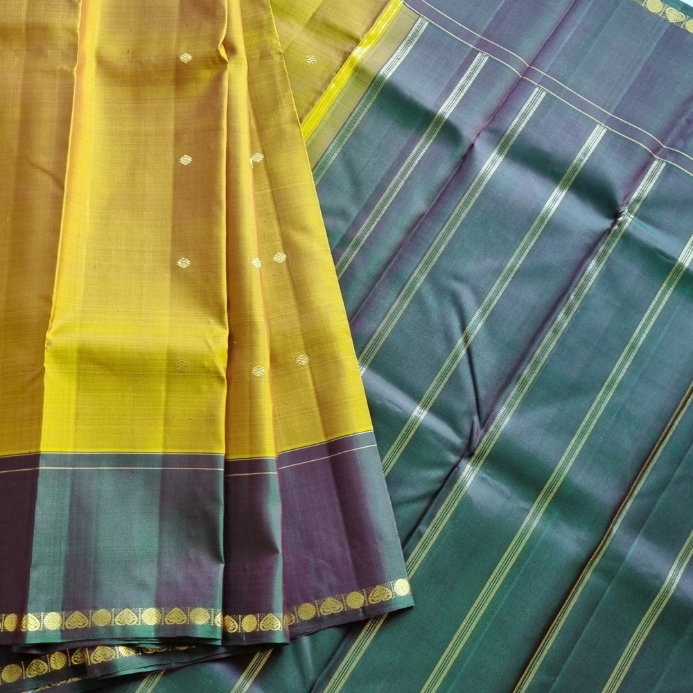 Image of Kanjivaram Silk vintage mustard green