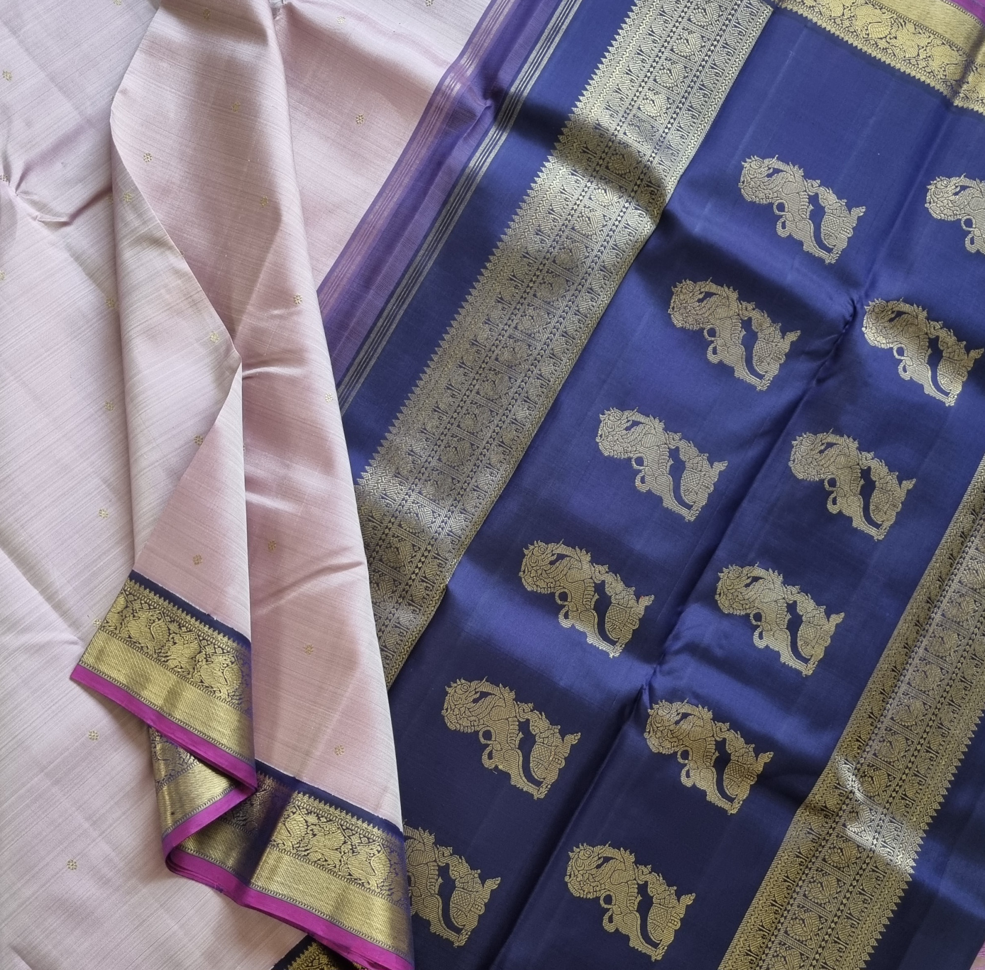 Kanjivaram Silk pastel pink Korvai