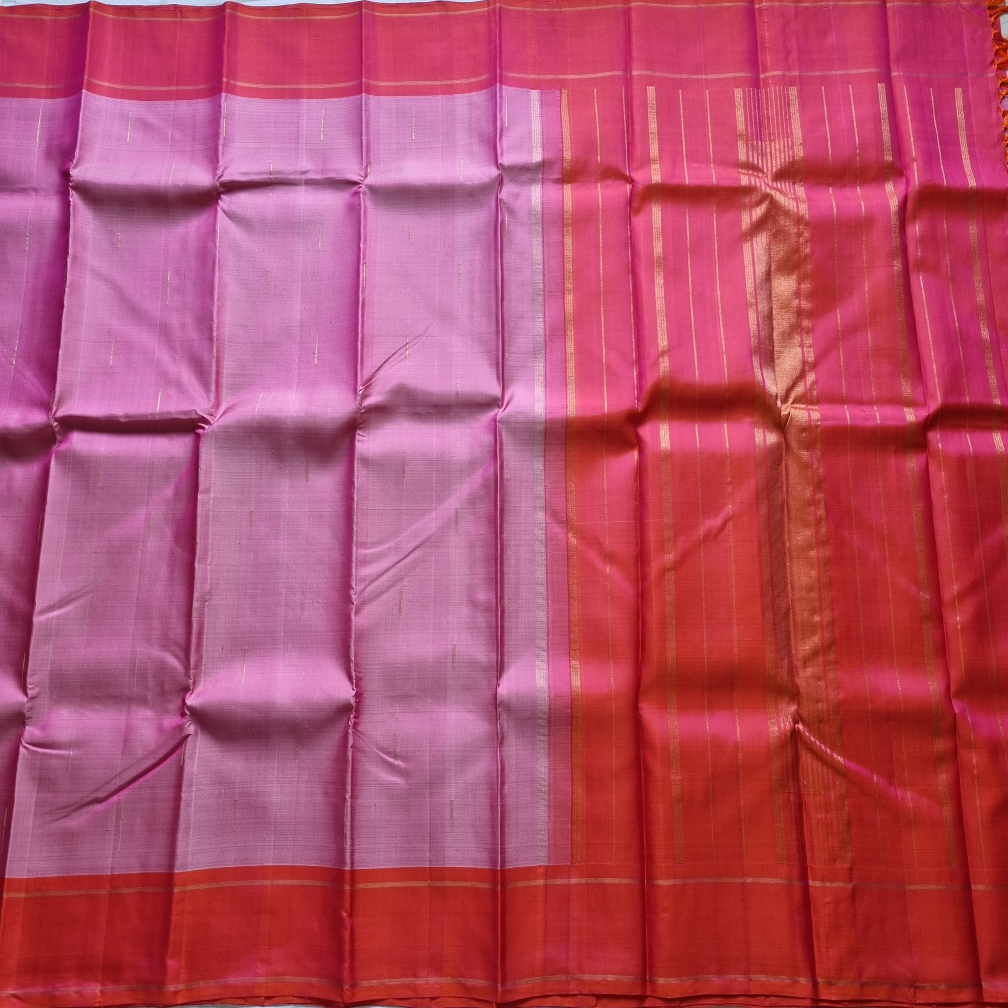 Kanjivaram Silk light pink and shot orange rose