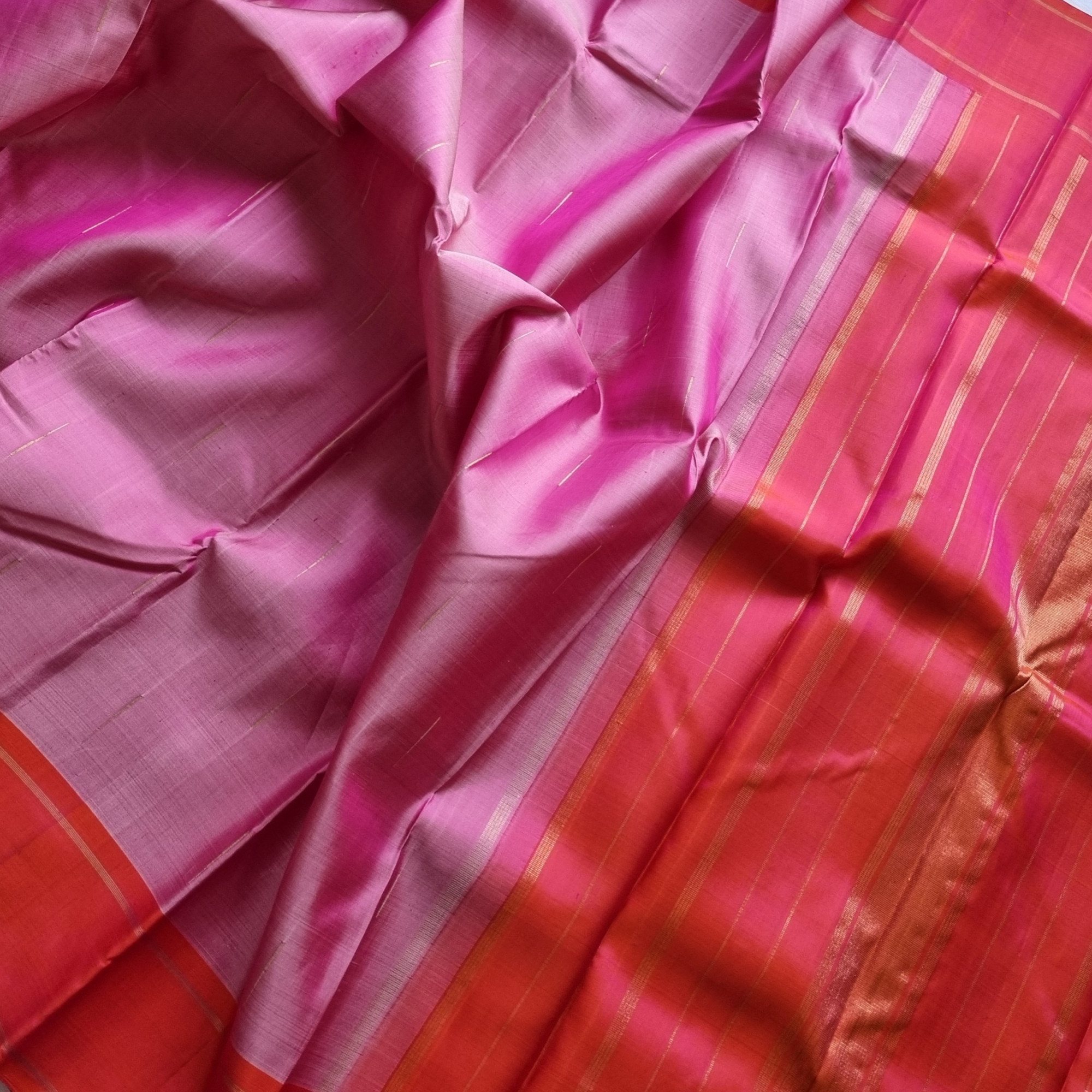 Kanjivaram Silk light pink and shot orange rose