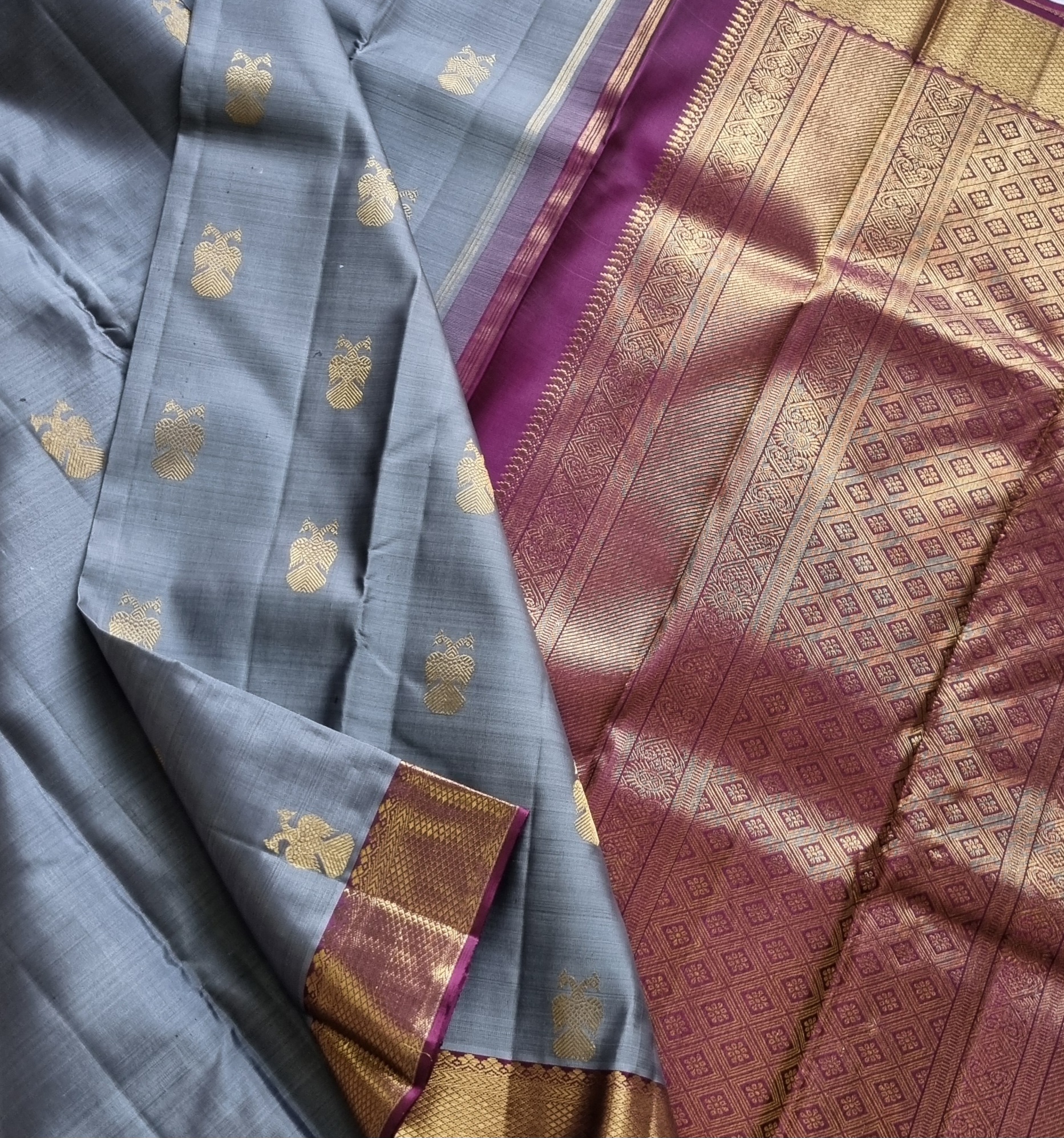 Kanjivaram Silk grey Gandaberunda