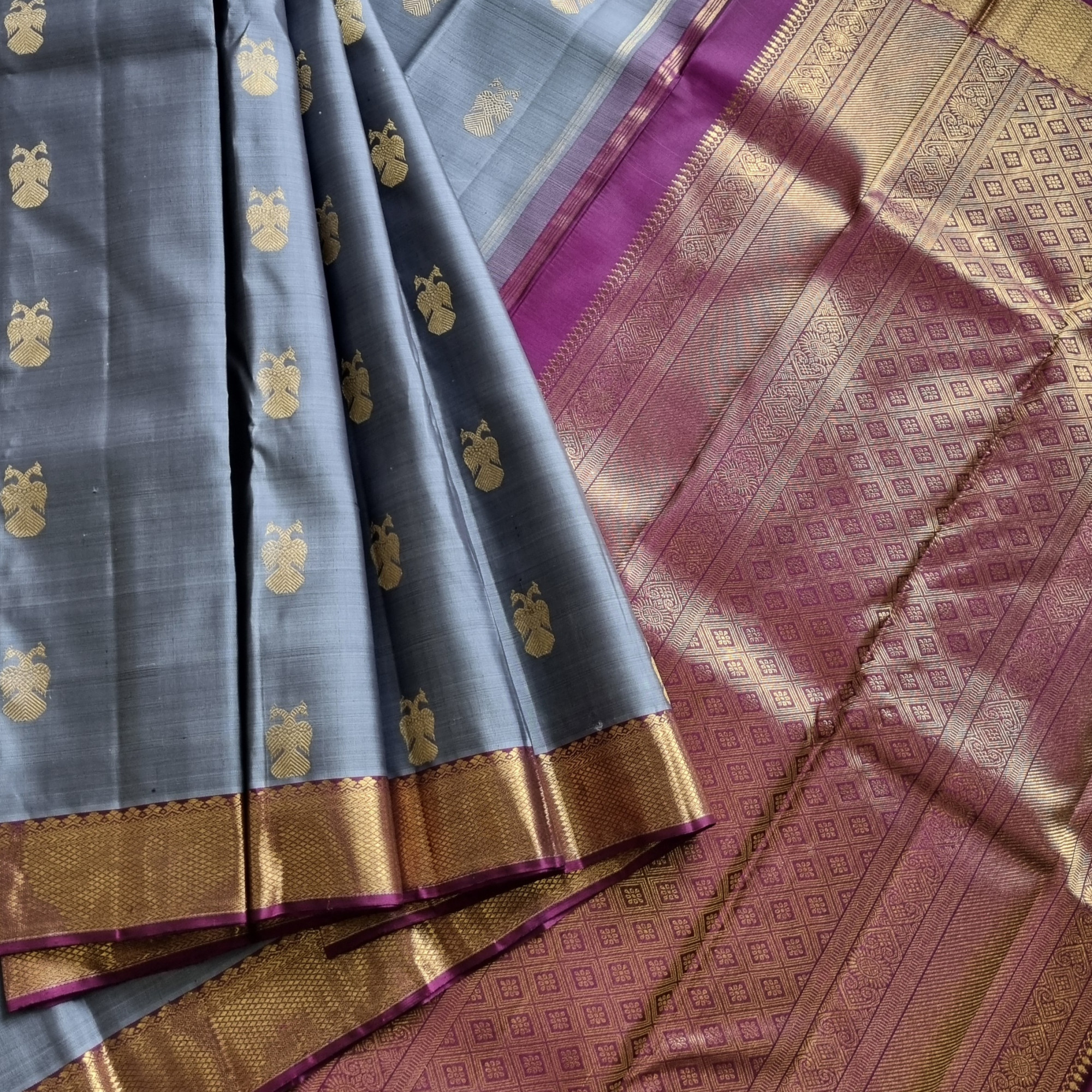 Kanjivaram Silk grey Gandaberunda