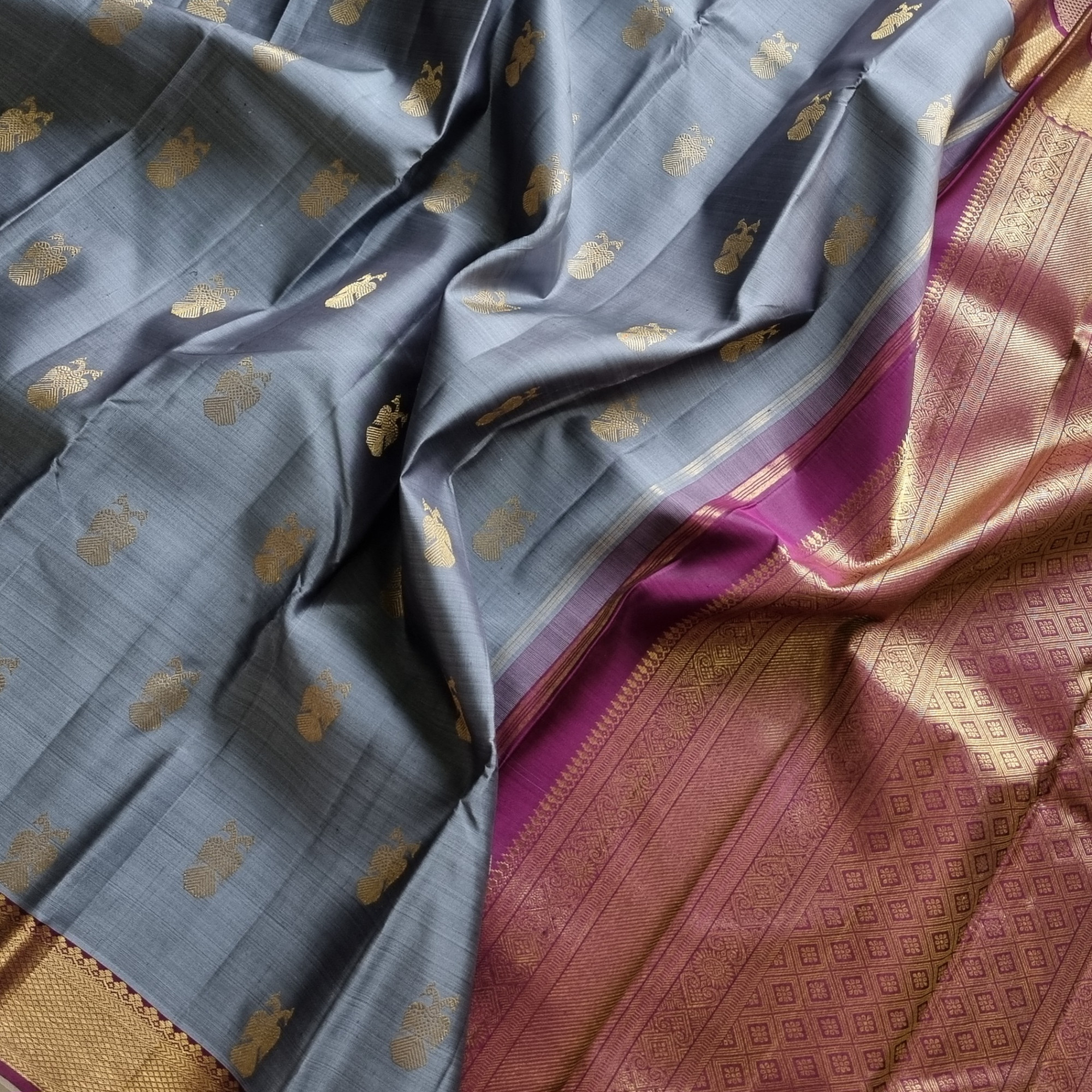 Kanjivaram Silk grey Gandaberunda