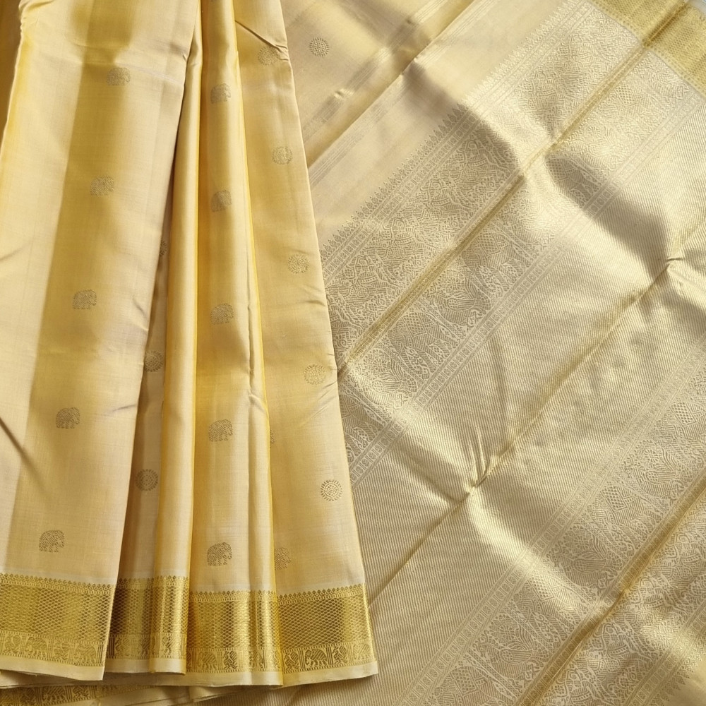 Image of Kanjivaram Silk golden  with buttas