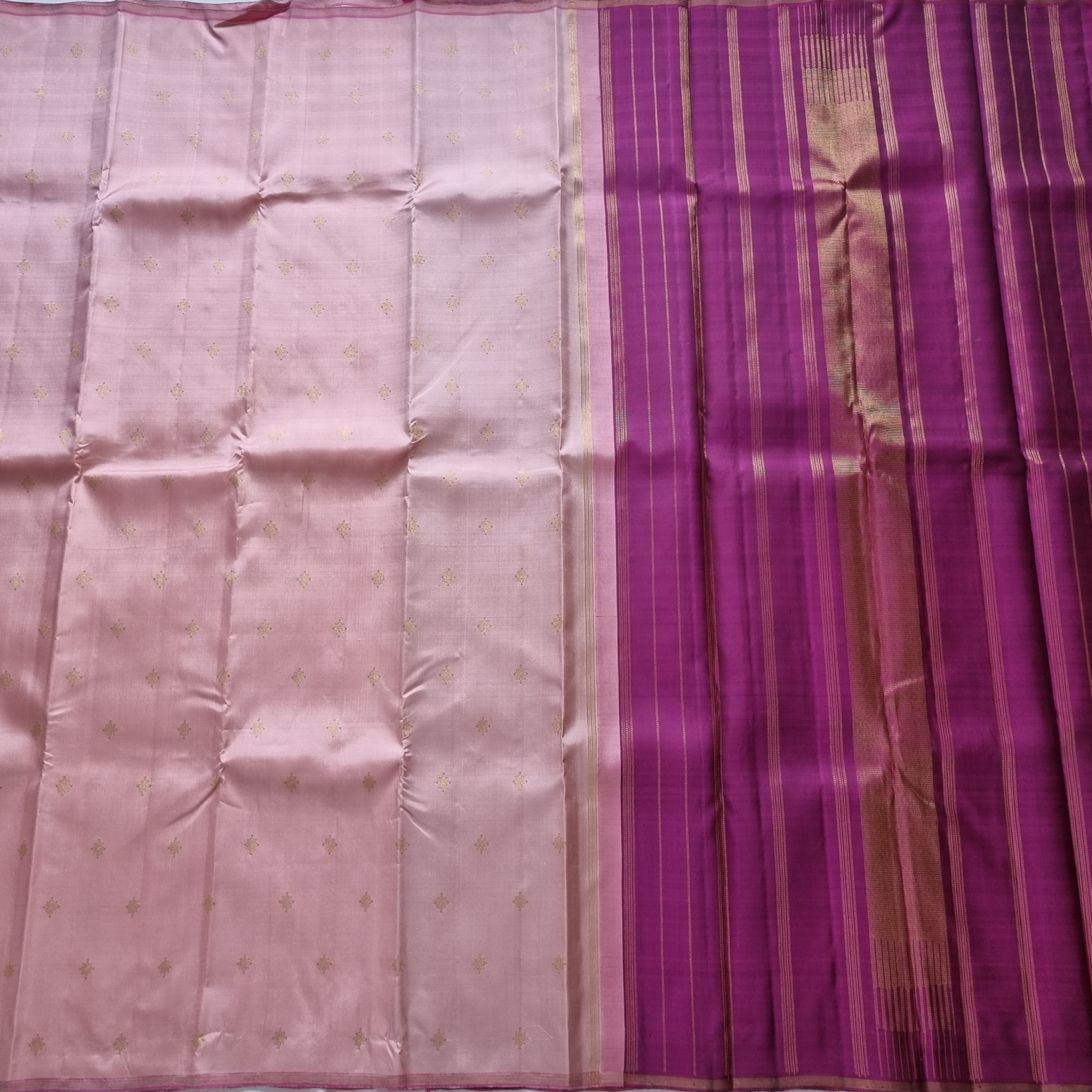 Kanjivaram Silk pastel pink and plum
