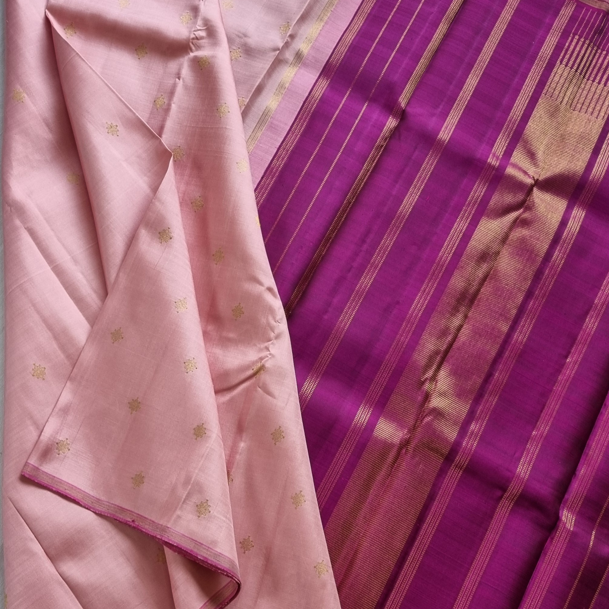 Kanjivaram Silk pastel pink and plum