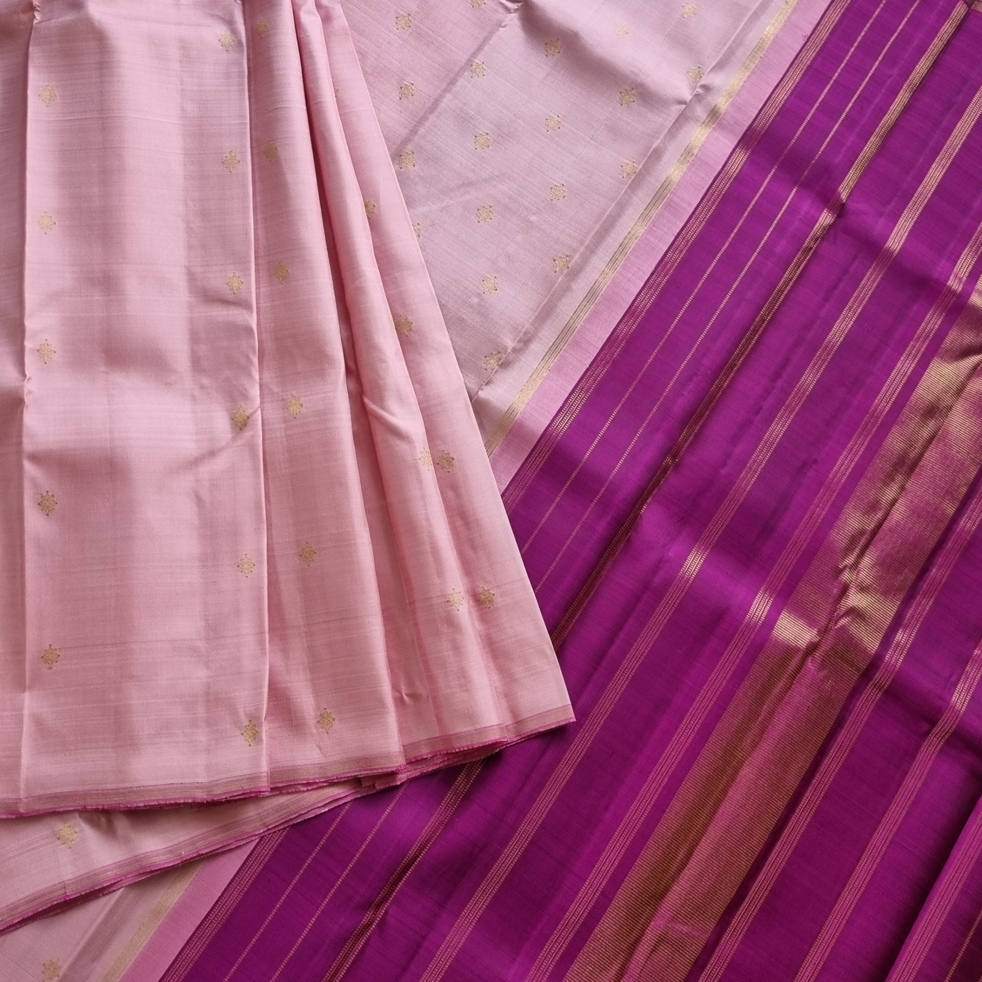 Kanjivaram Silk pastel pink and plum