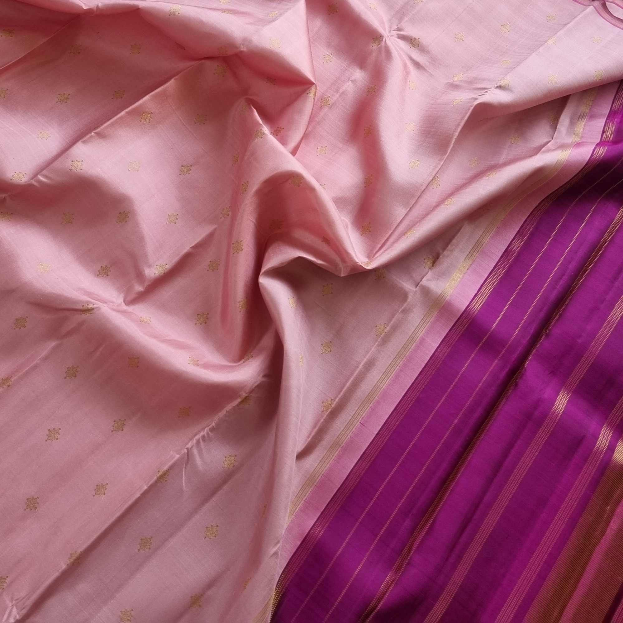 Kanjivaram Silk pastel pink and plum